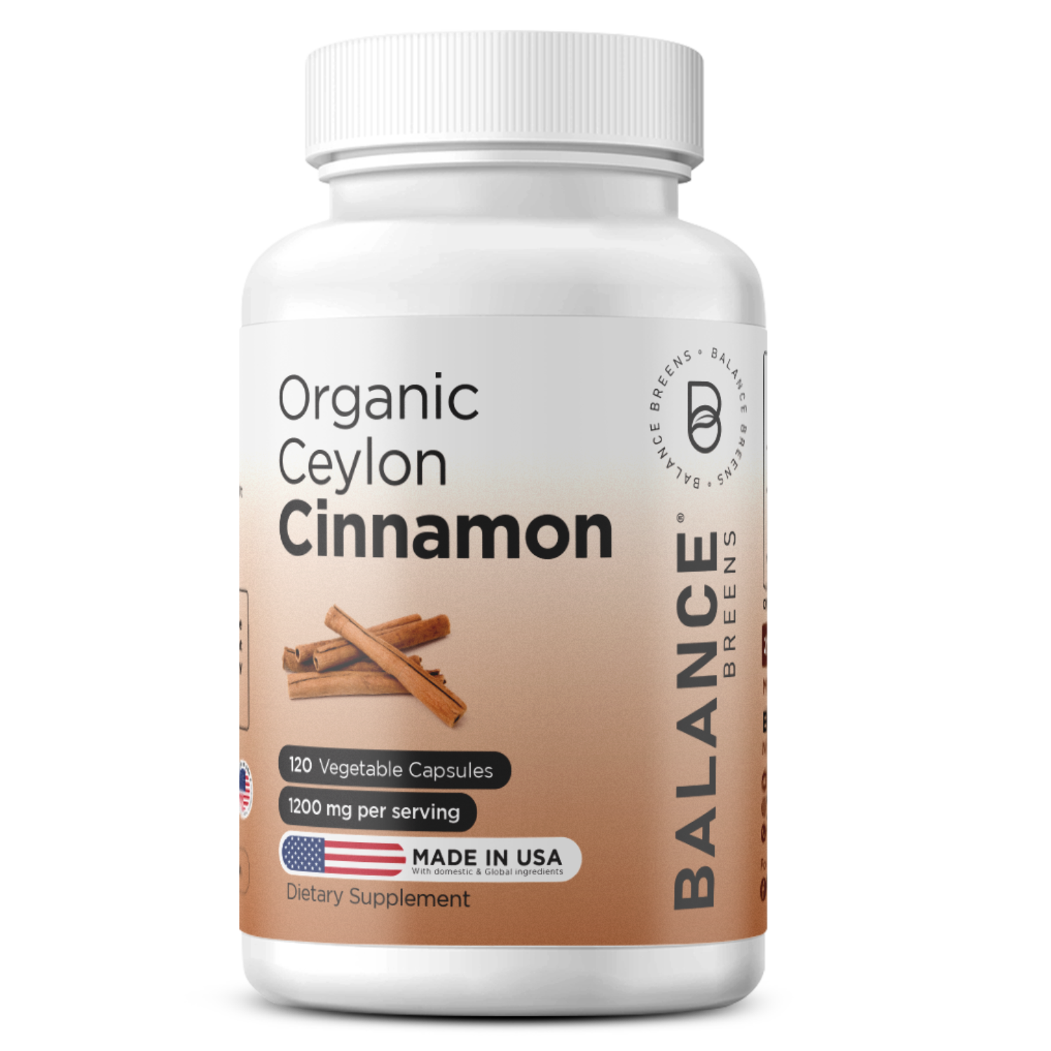 Organic Ceylon Cinnamon 1200mg, 120 Veggie Capsules