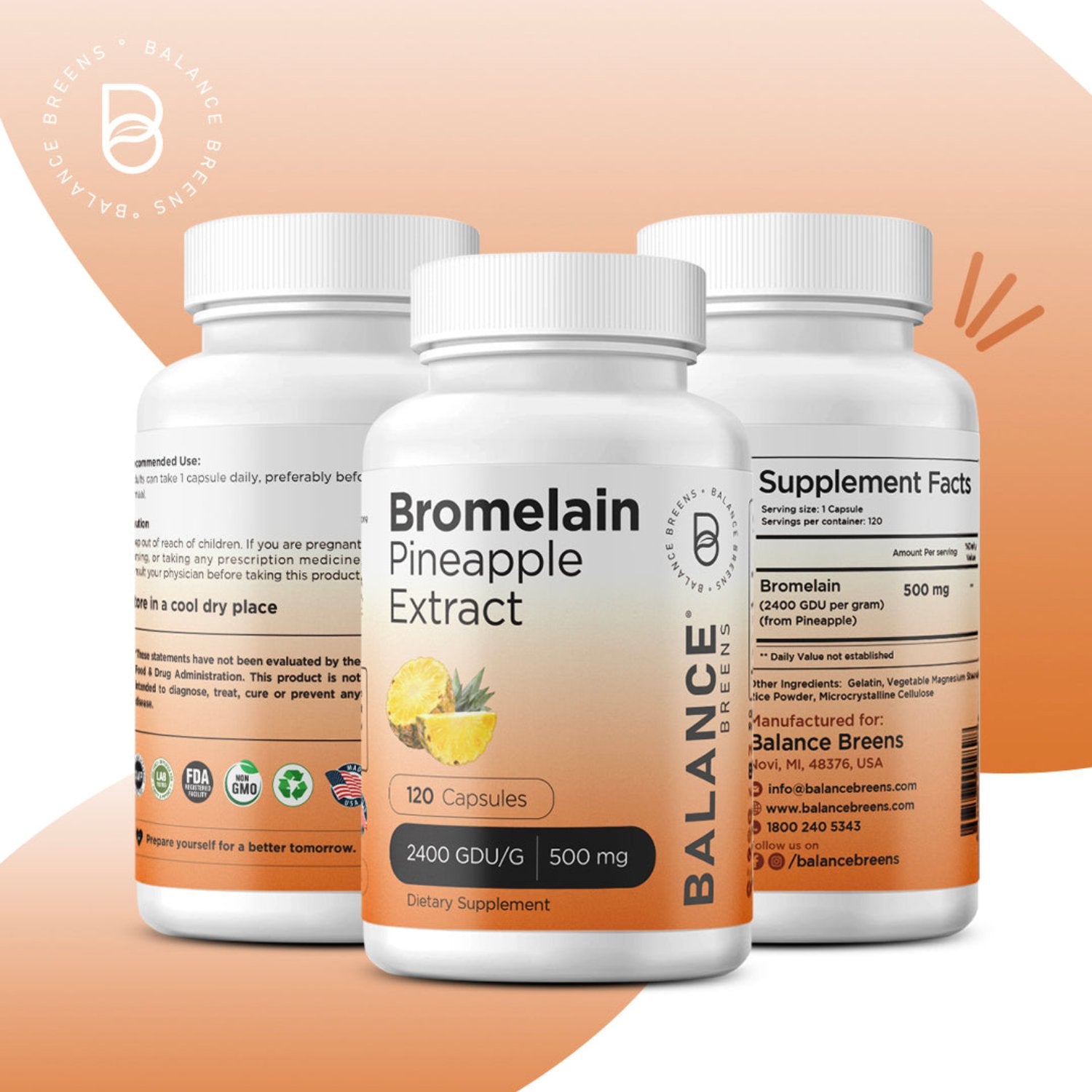 Bromelain 500mg, 120 Capsules
