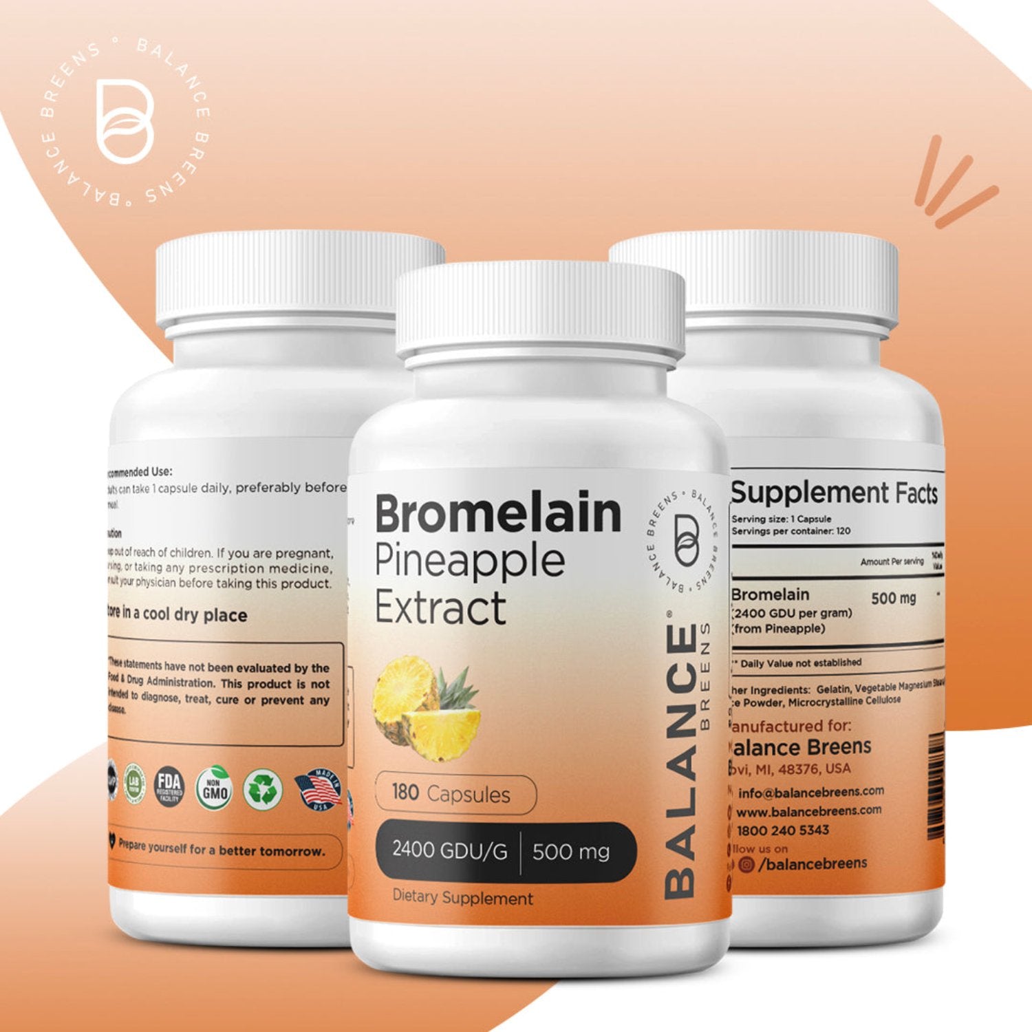 Bromelain 500mg, 180 Capsules