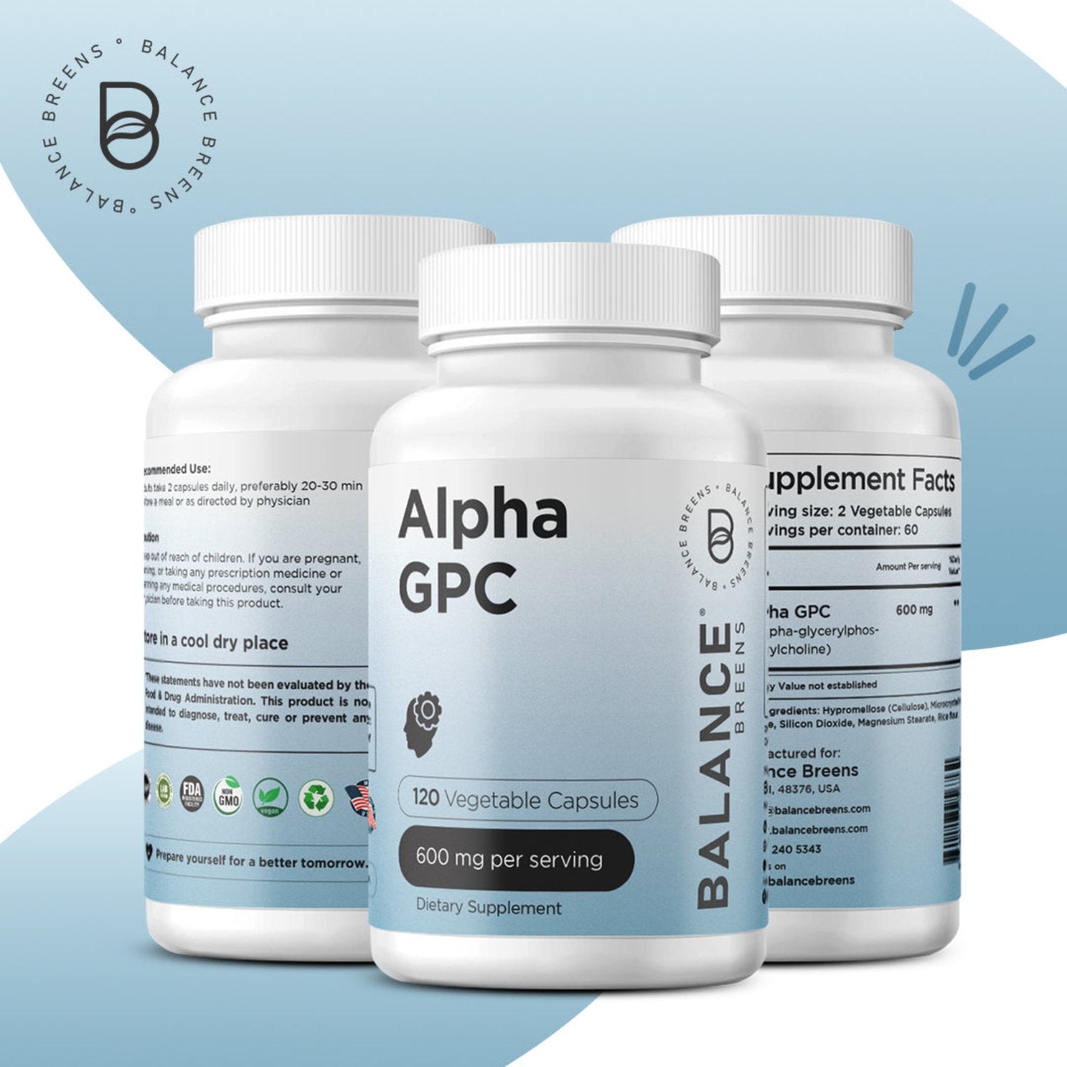 Alpha GPC Choline, 600mg per serving, 120 Veggie Capsules