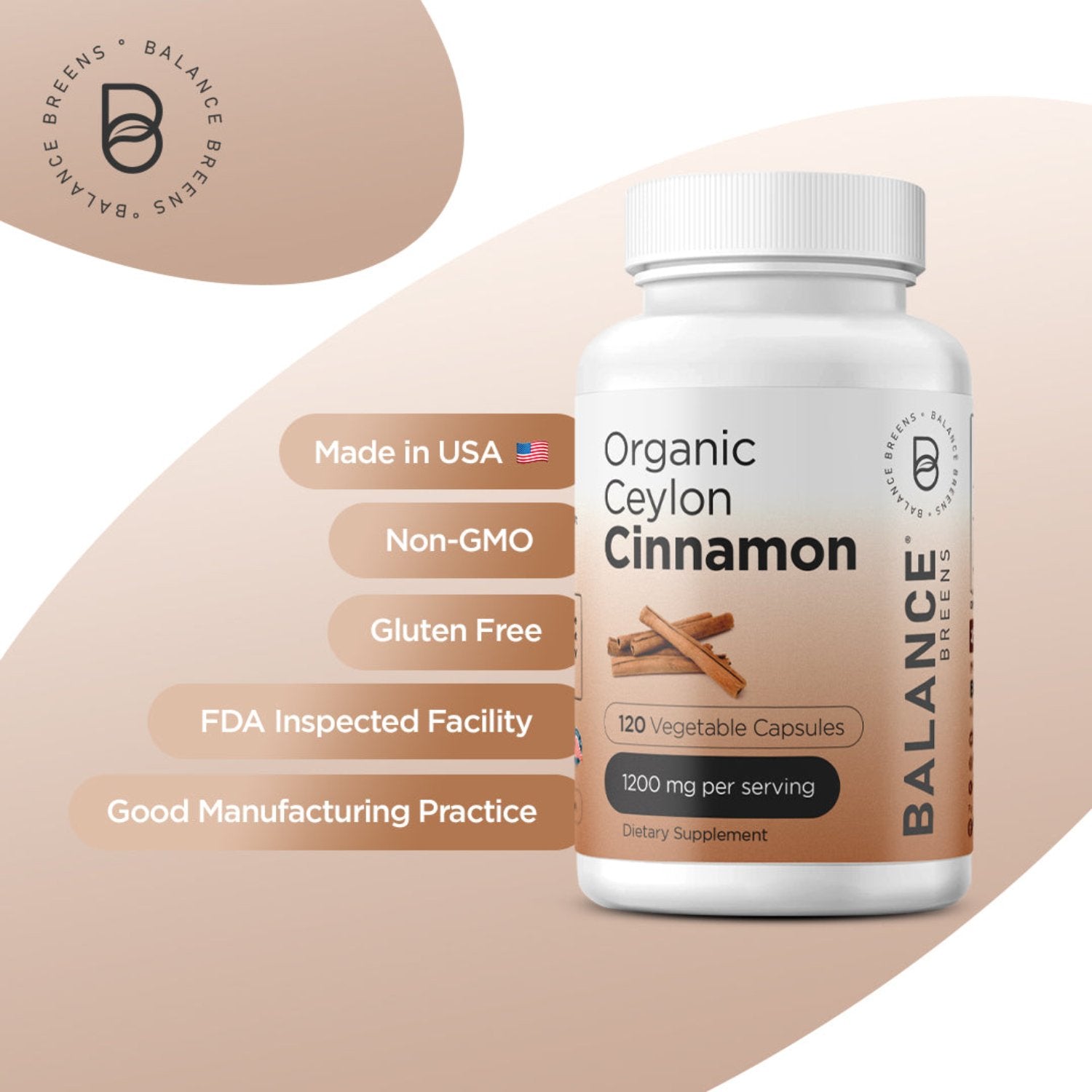 Organic Ceylon Cinnamon 1200mg, 120 Veggie Capsules