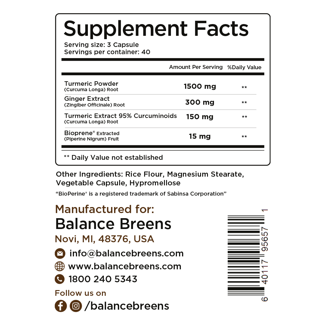 Turmeric Curcumin Ginger with Bioperine ©, 1950mg, 120 Veggie Capsules