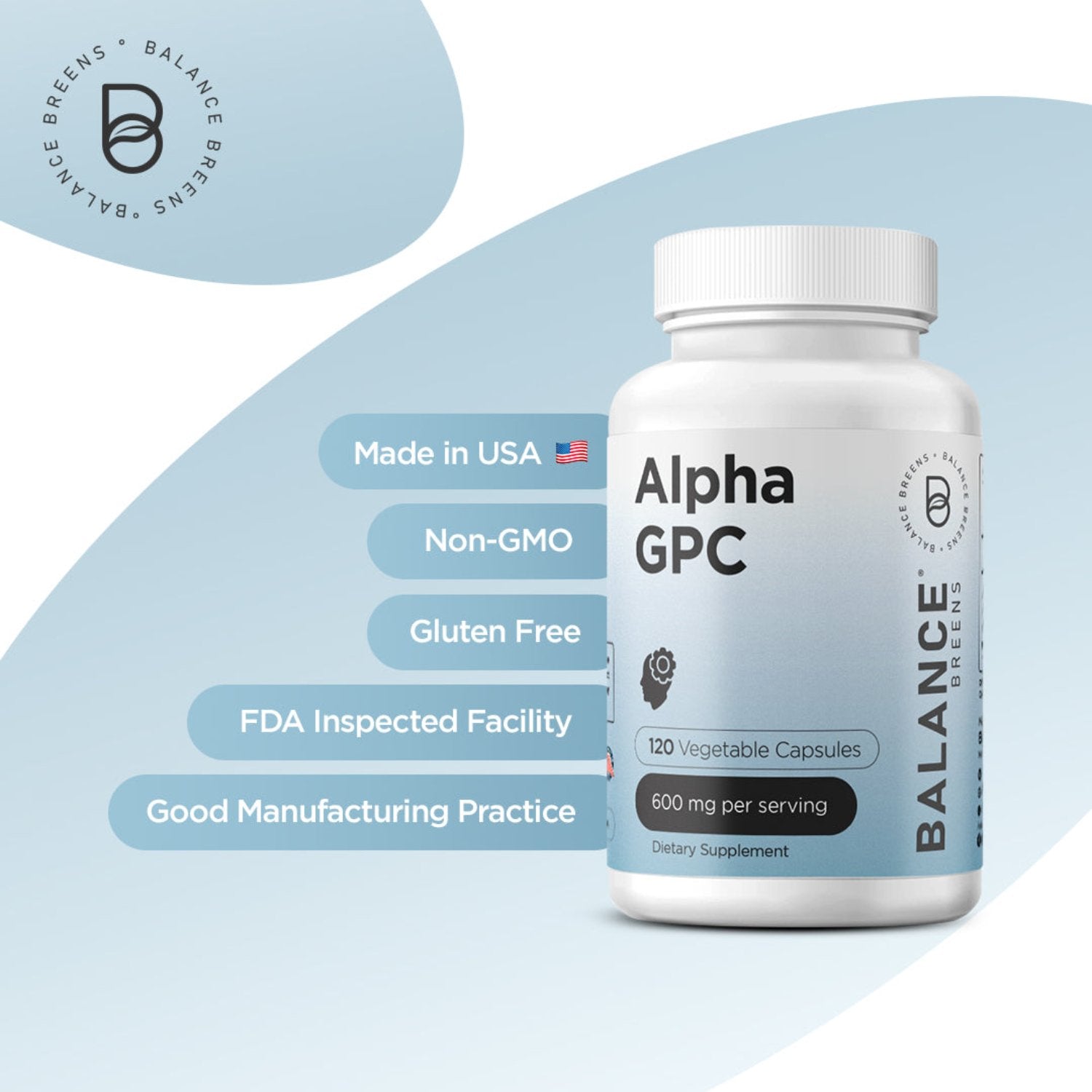 Alpha GPC Choline, 600mg per serving, 120 Veggie Capsules