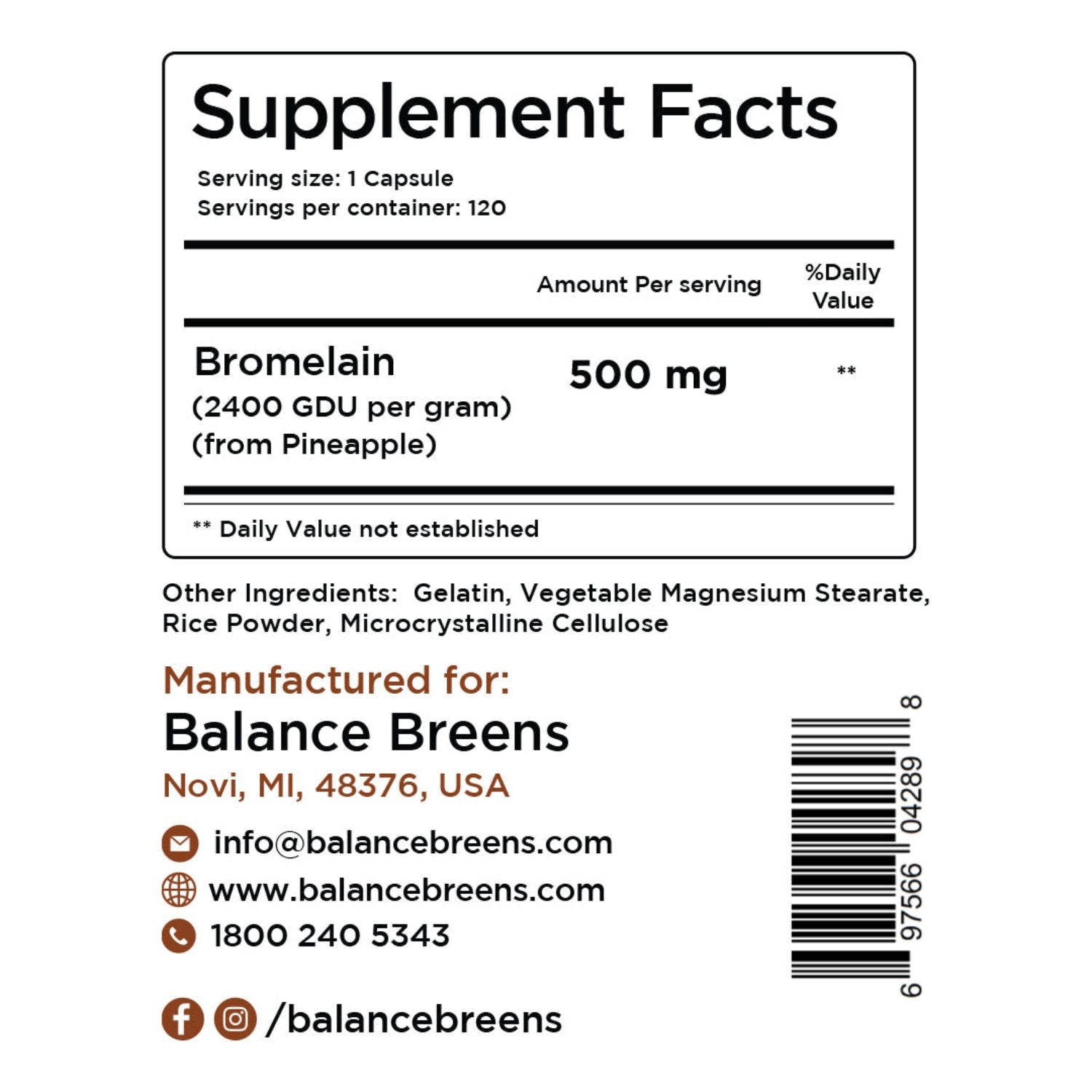Bromelain 500mg, 120 Capsules
