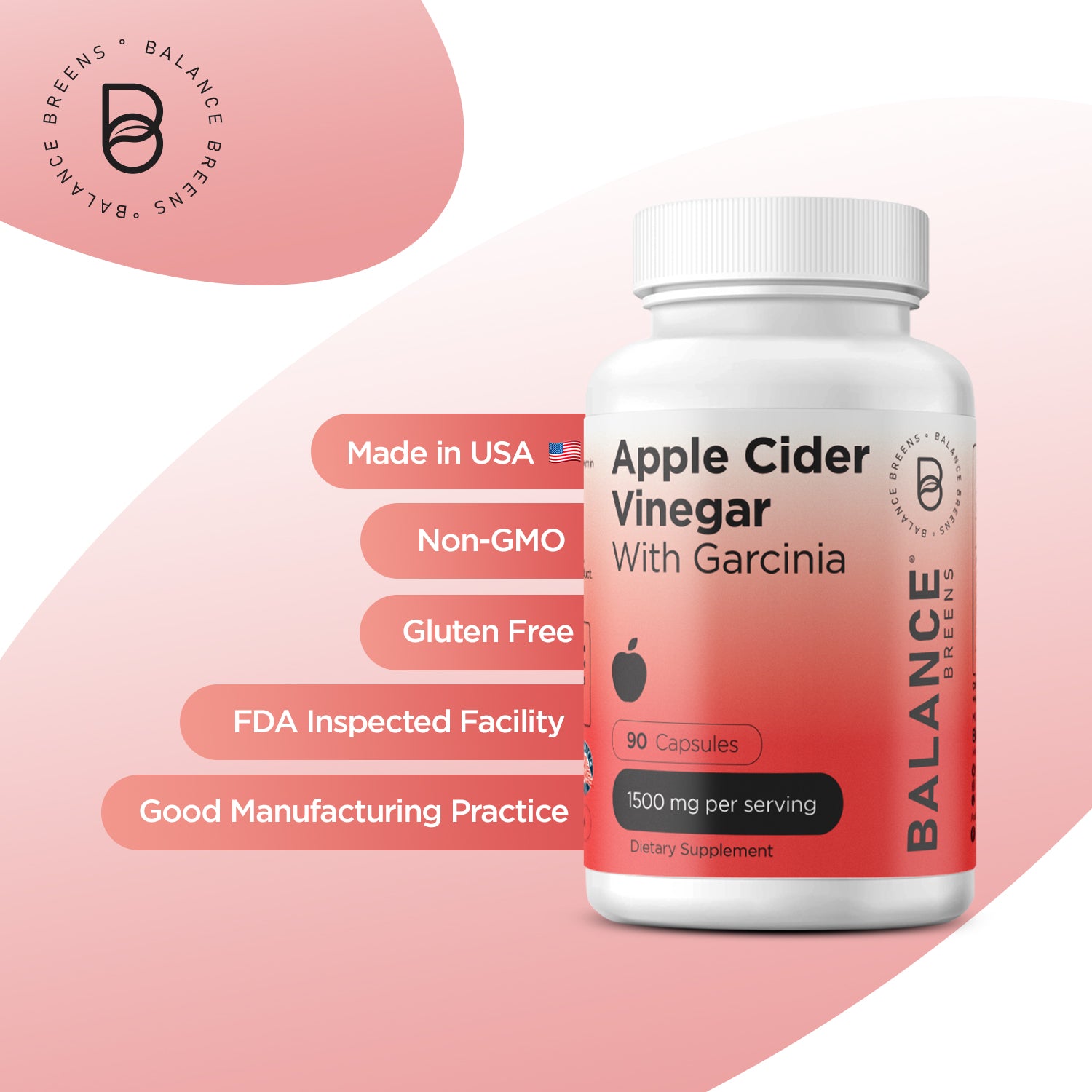 Apple Cider Vinegar with Garcinia, 1500mg per serving, 90 Capsules