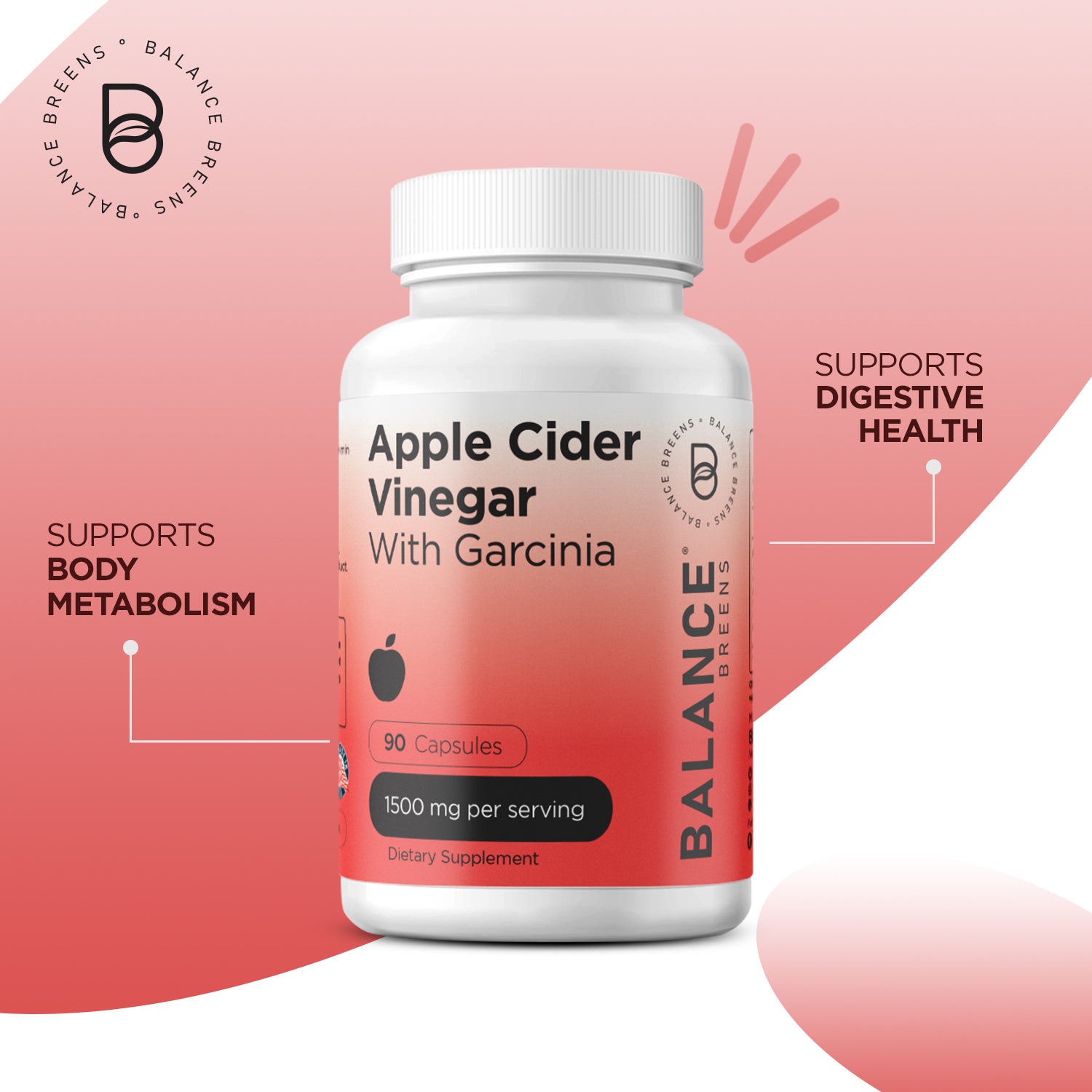 Apple Cider Vinegar with Garcinia, 1500mg per serving, 90 Capsules
