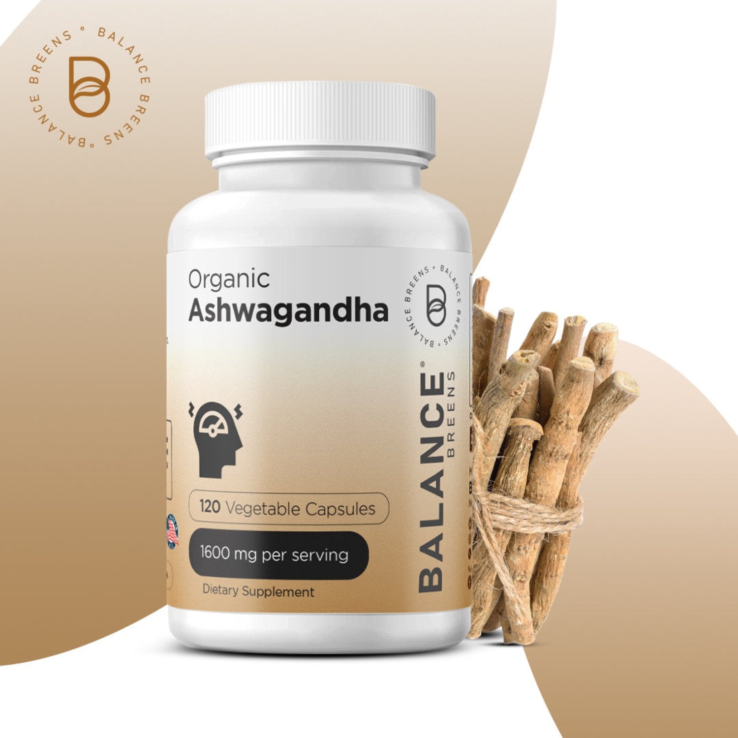 Organic Ashwagandha, 1600mg per serving, 120 Vegan Capsules