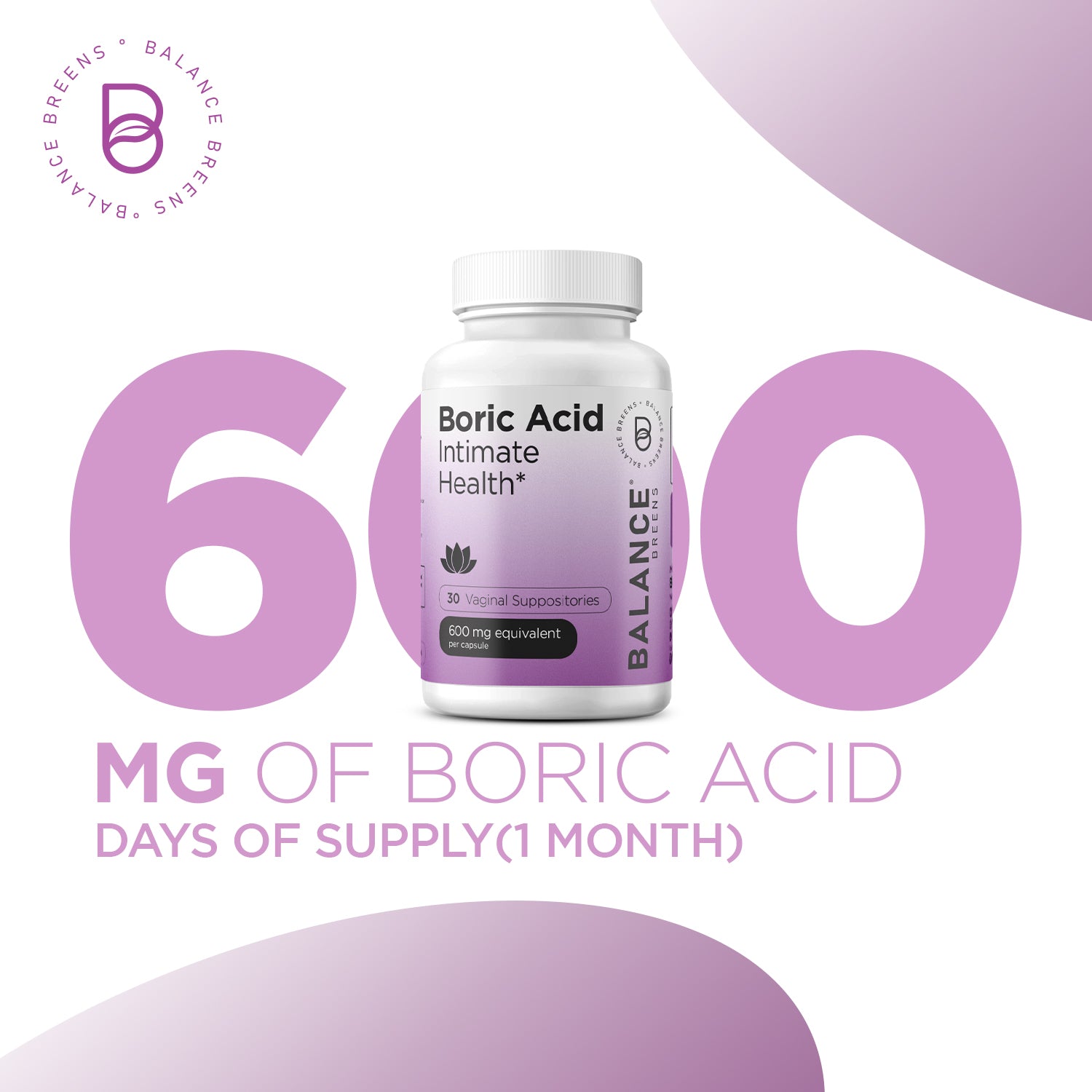 Boric Acid for Women, 600mg, 30 Vaginal Suppositories