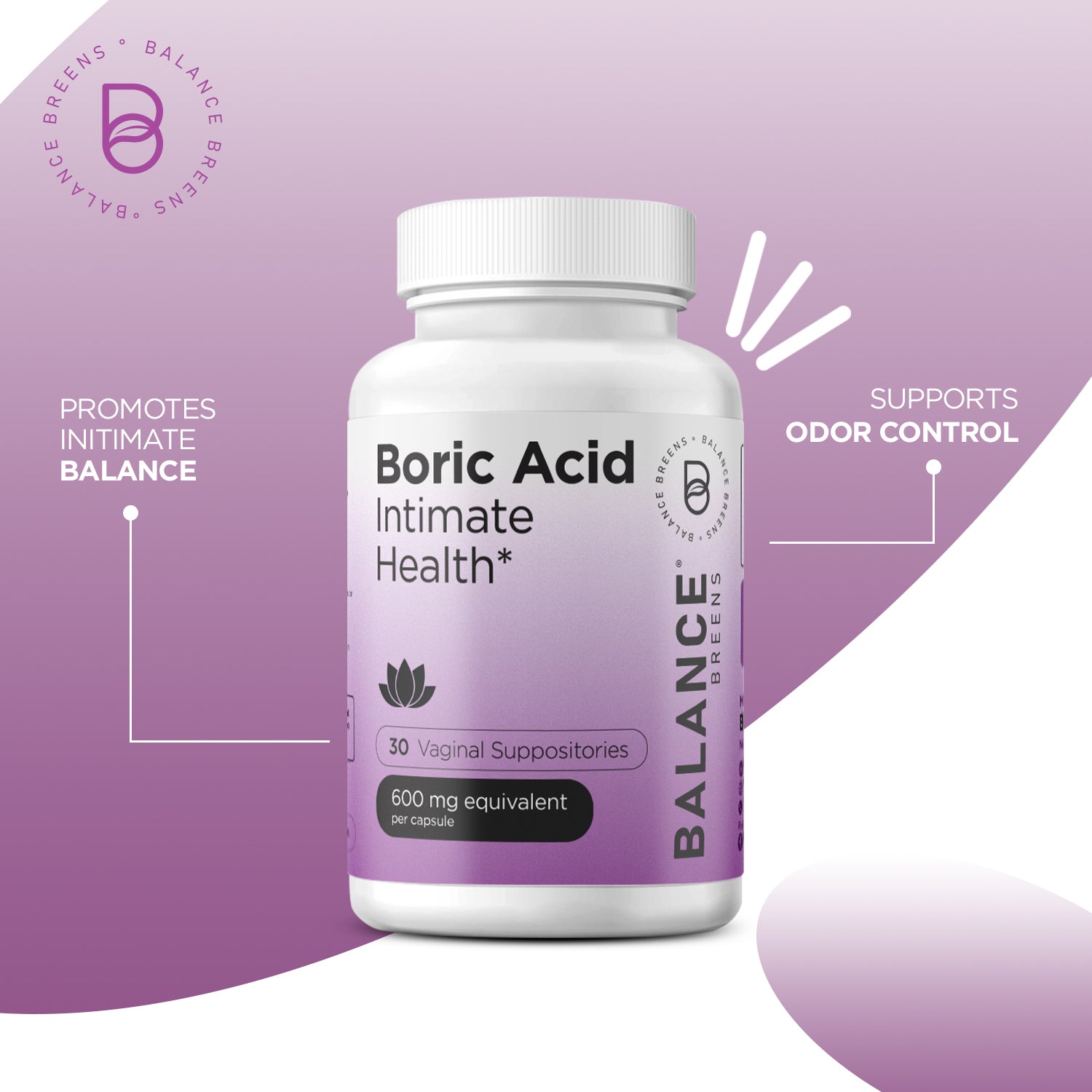 Boric Acid for Women, 600mg, 30 Vaginal Suppositories