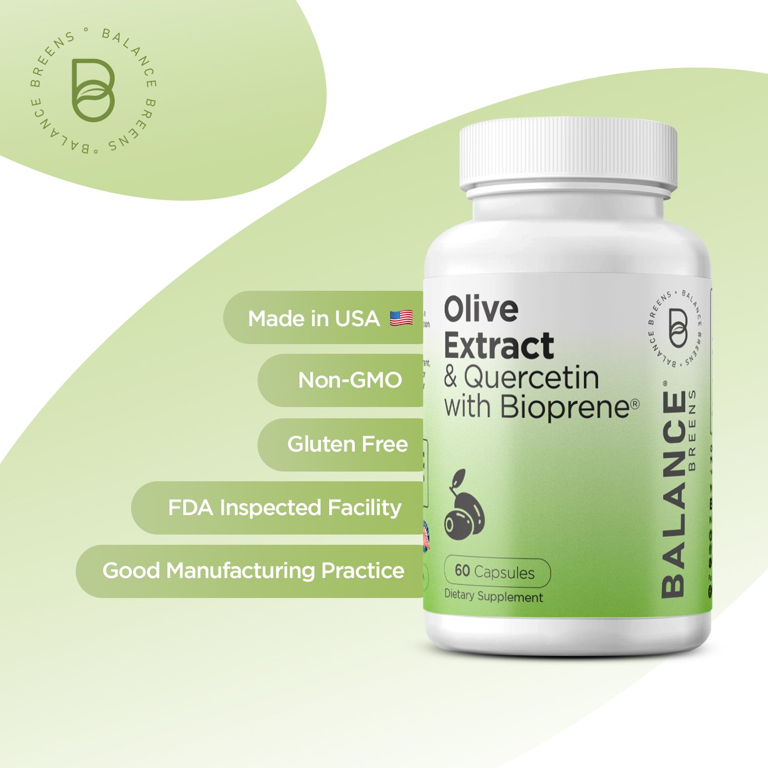 Olive Extract & Quercetin with Bioperine ©, 60 Capsules