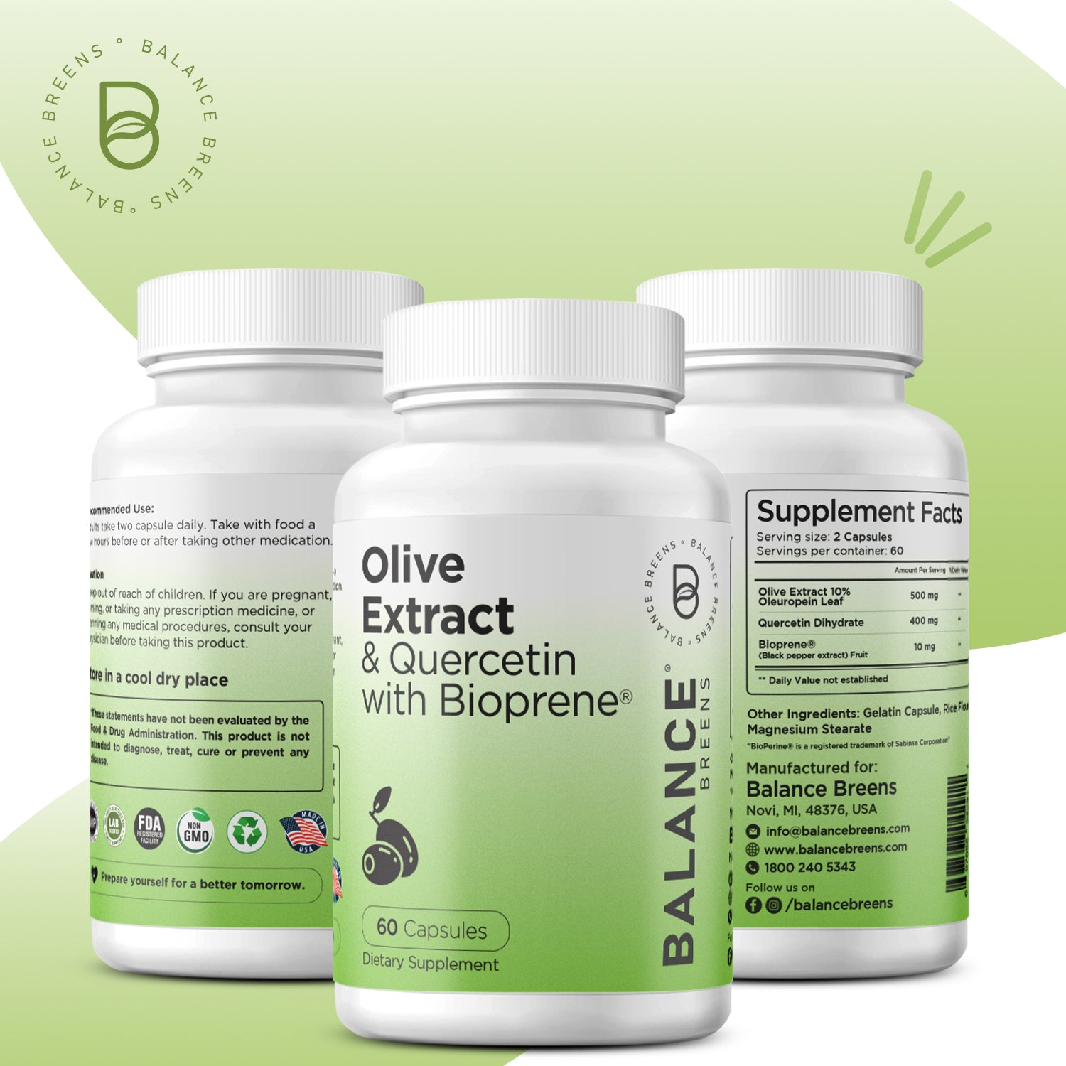 Olive Extract & Quercetin with Bioperine ©, 60 Capsules
