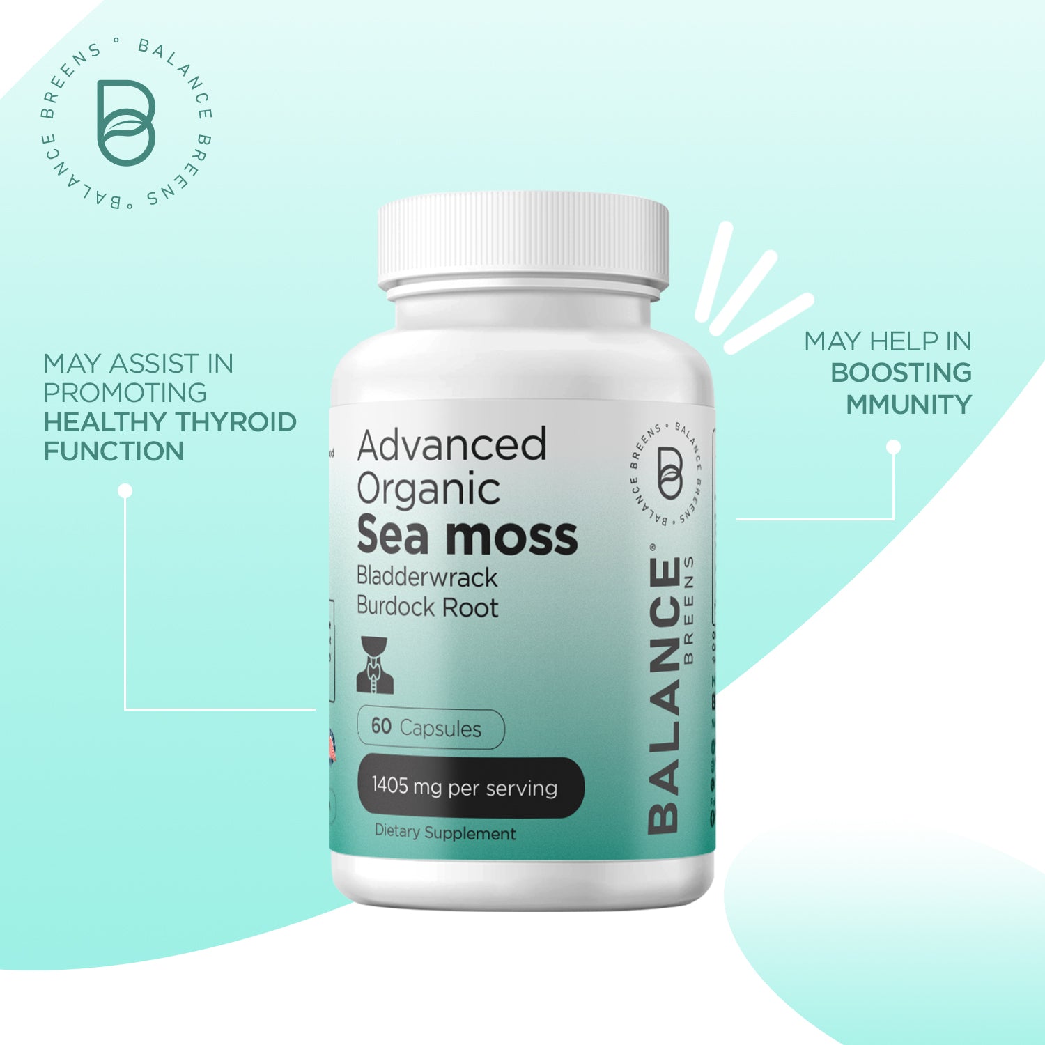 Organic Irish Sea Moss, Bladderwrack, Burdock Root, 60 Capsules