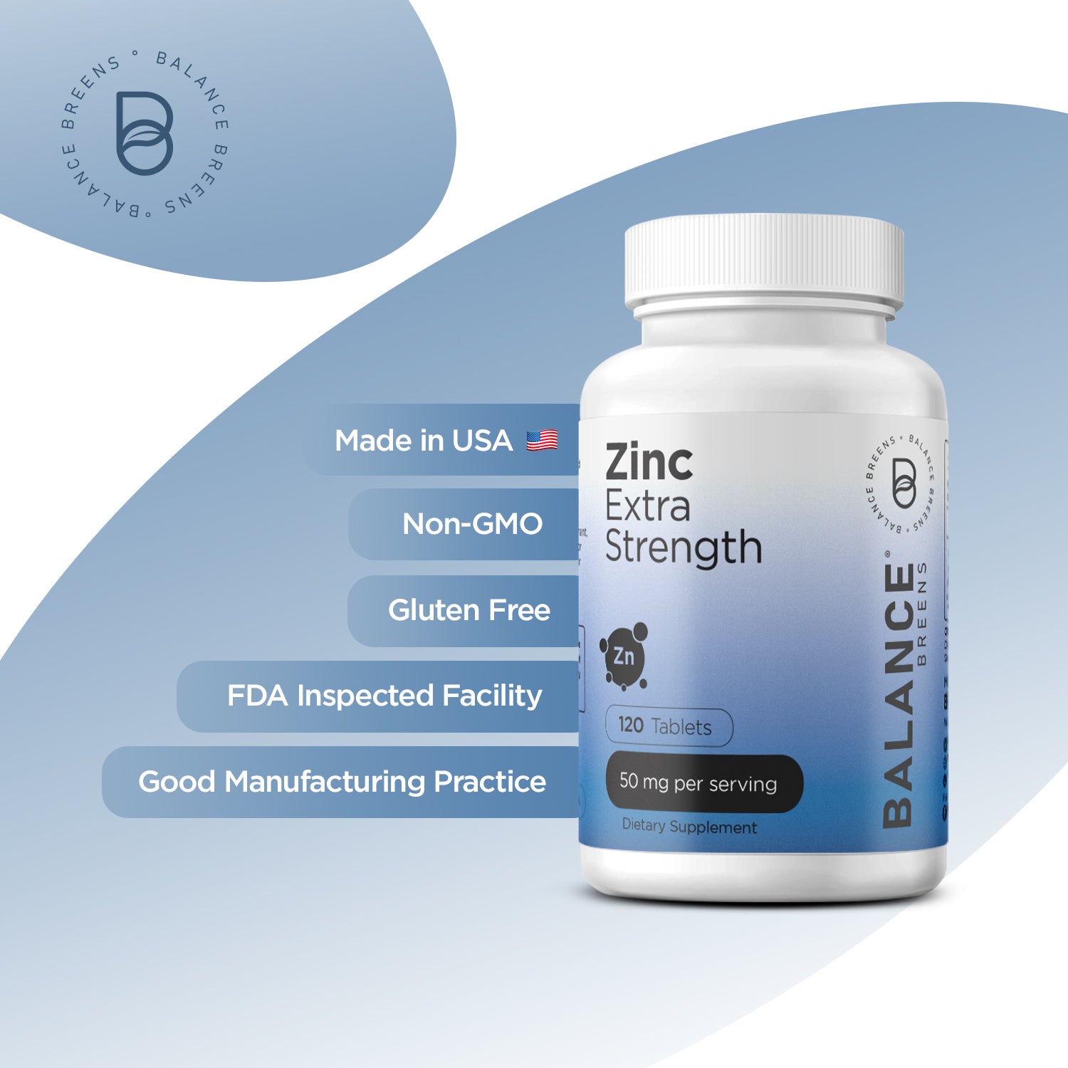 Zinc 50mg per serving, 120 Veggie Tablets