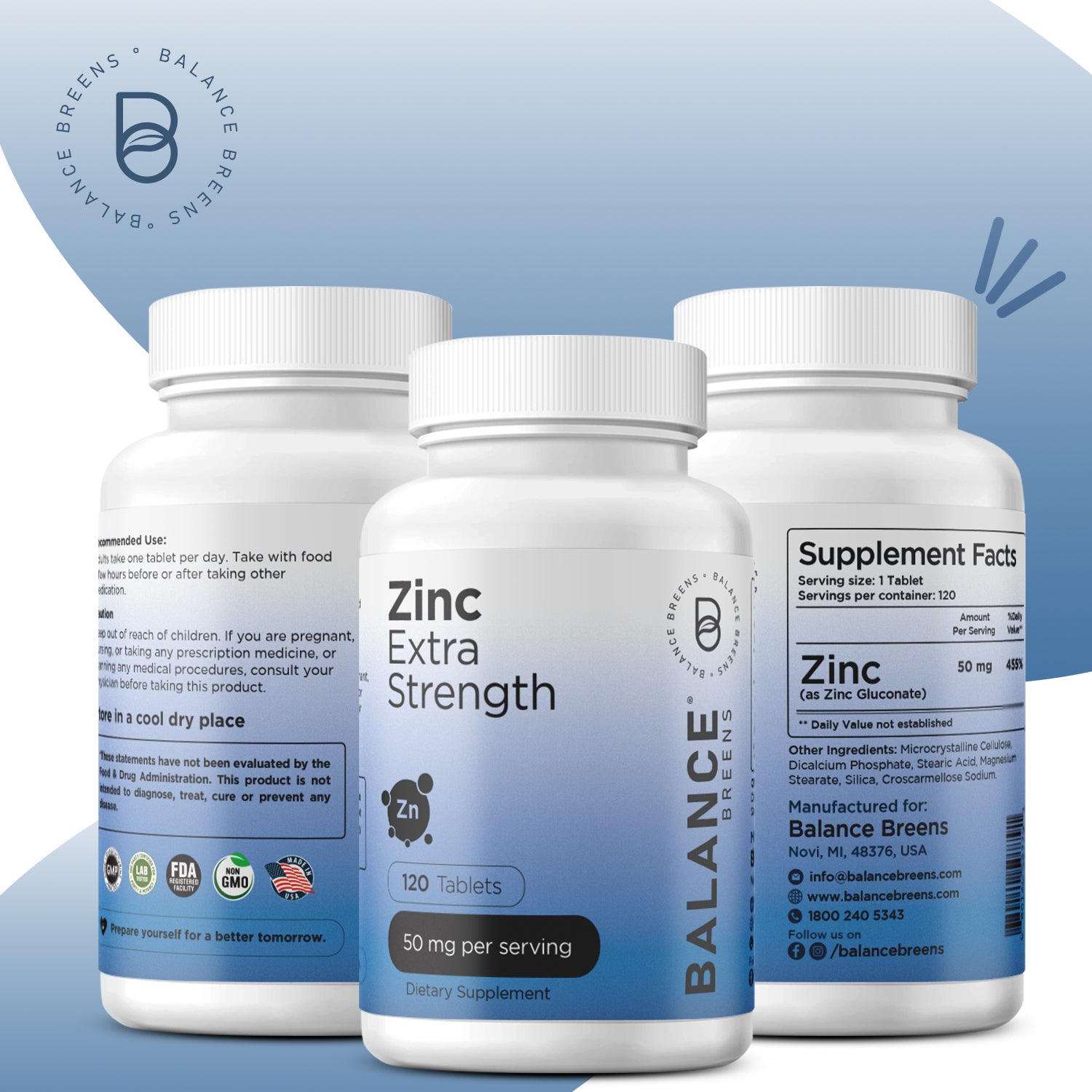 Zinc 50mg per serving, 120 Veggie Tablets