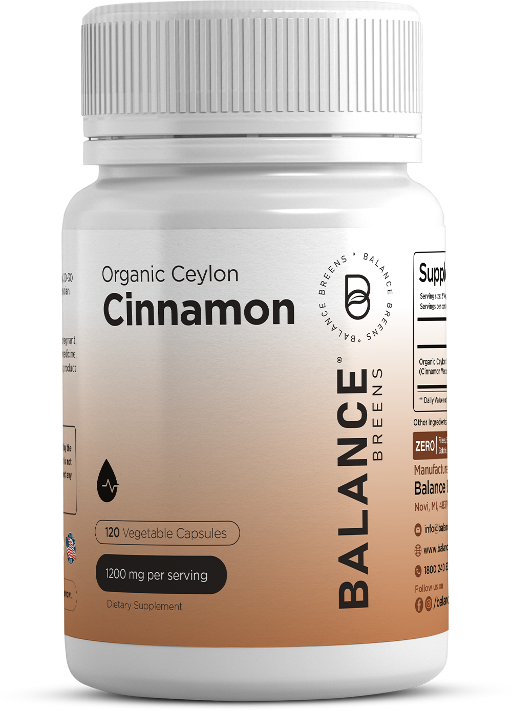 Organic Ceylon Cinnamon 1200mg - 120 Veg Capsules