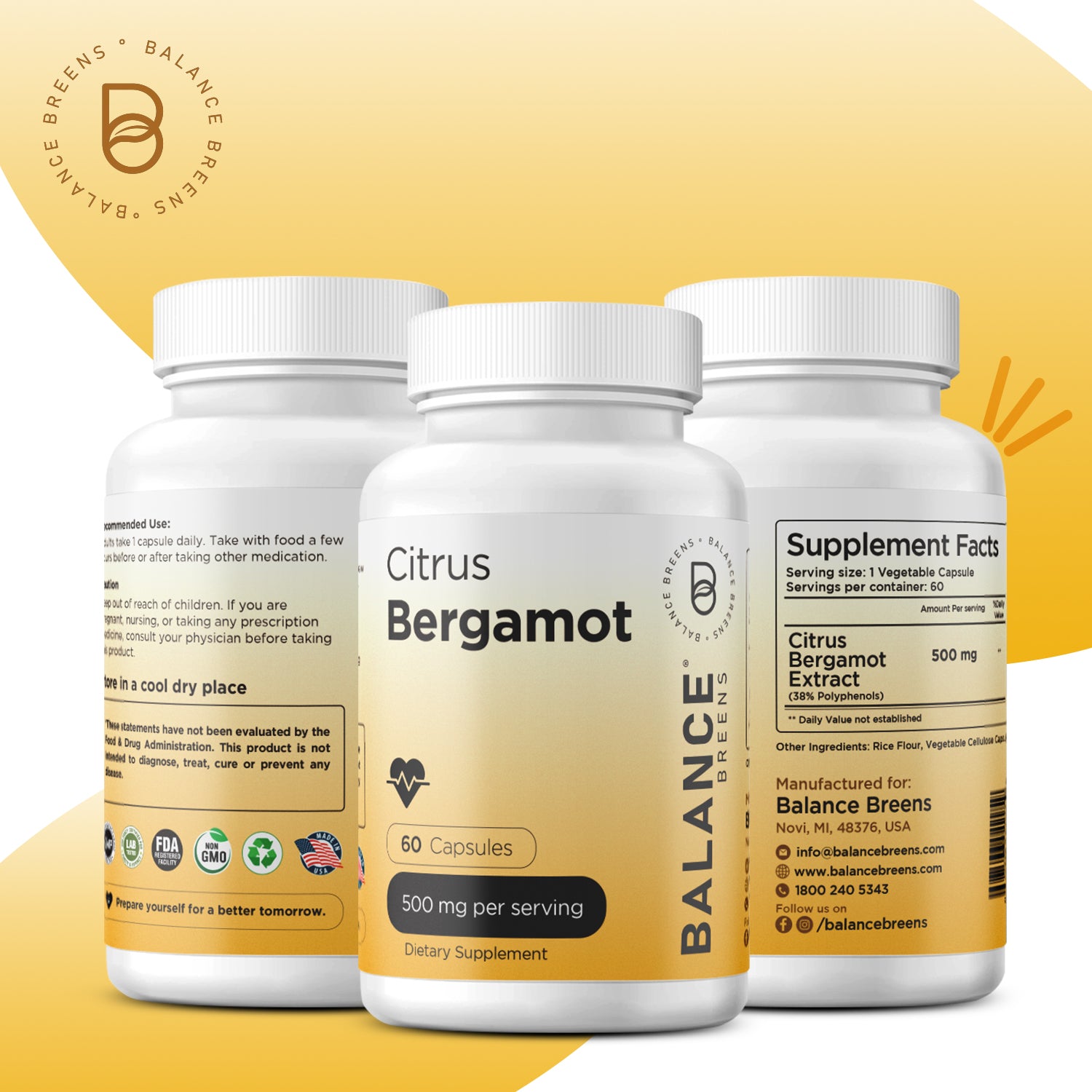 Citrus Bergamot 500mg per serving, 60 Capsules