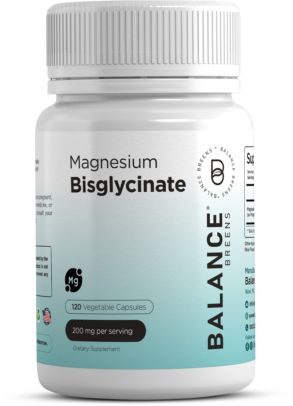 Magnesium Bisglycinate 200mg - 120 Vegan Capsules