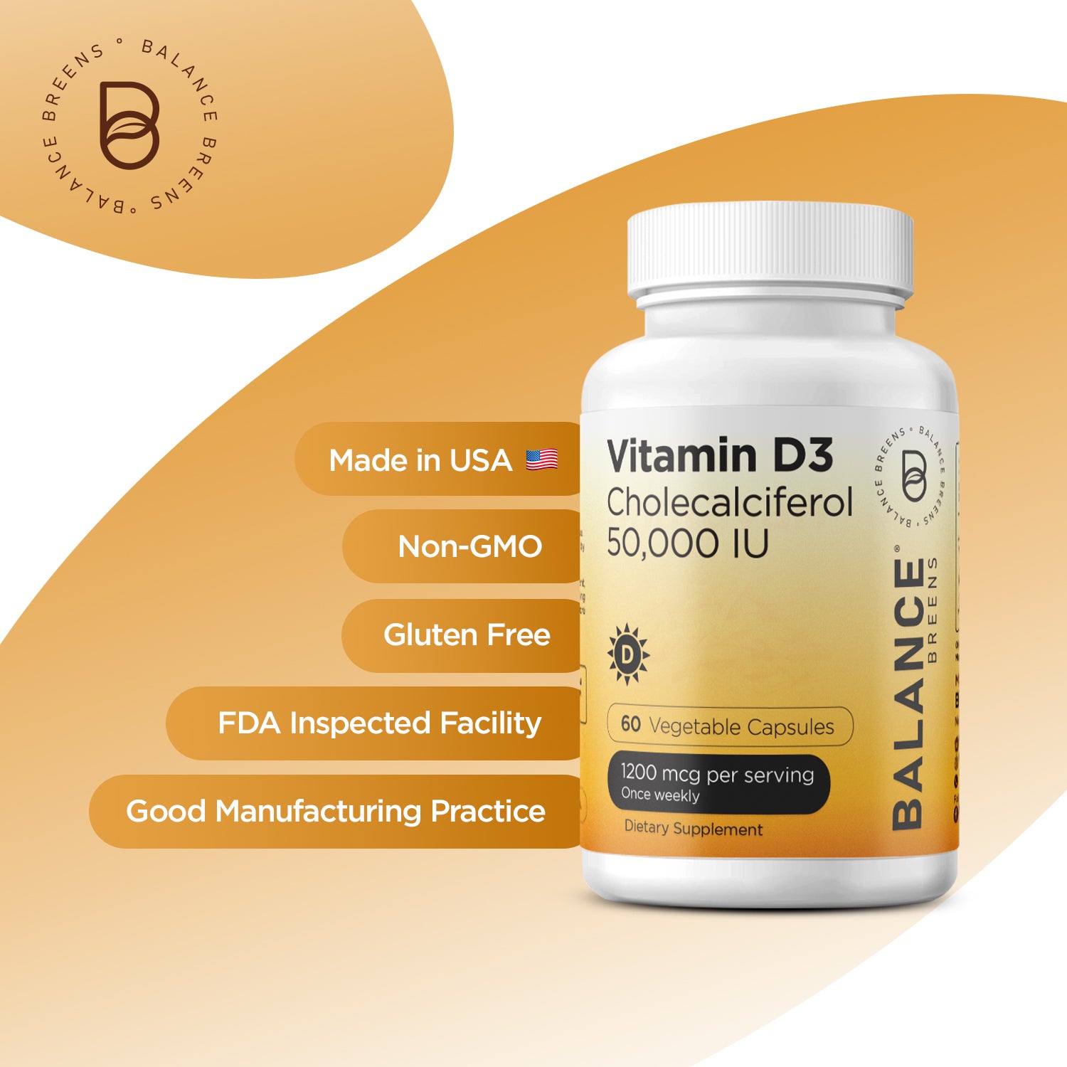 Vitamin D3 50,000 IU, 1200mcg per serving, 60 Veggie Capsules