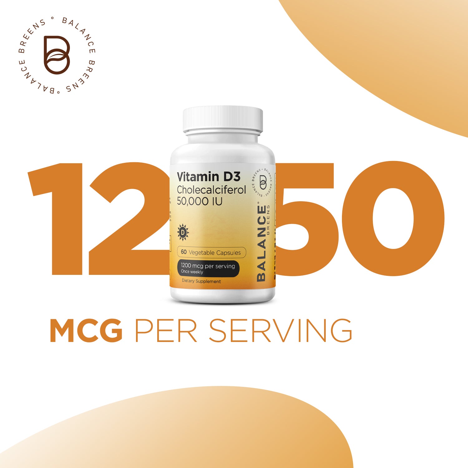 Vitamin D3 50,000 IU, 1200mcg per serving, 60 Veggie Capsules