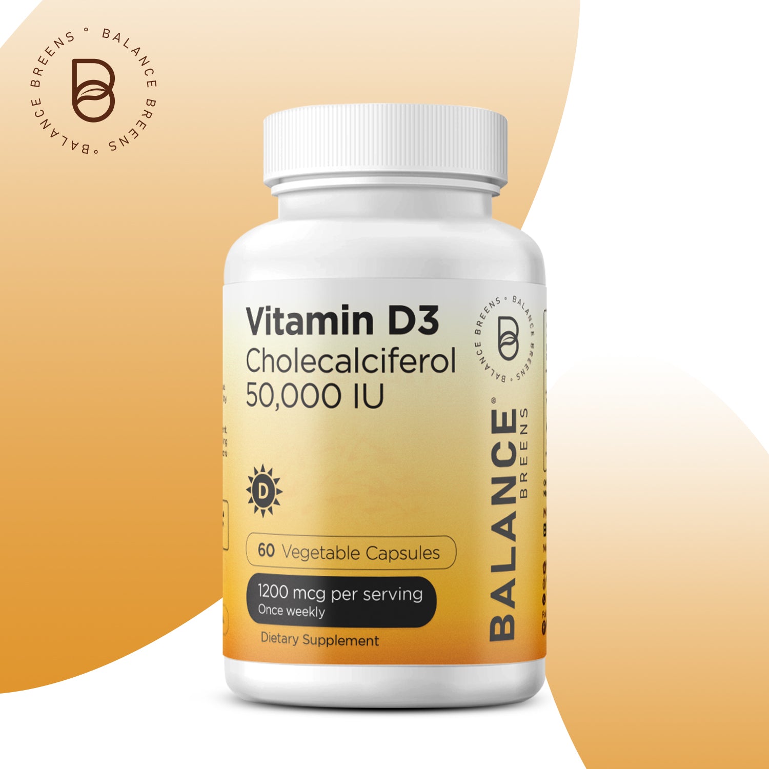 Vitamin D3 50,000 IU, 1200mcg per serving, 60 Veggie Capsules