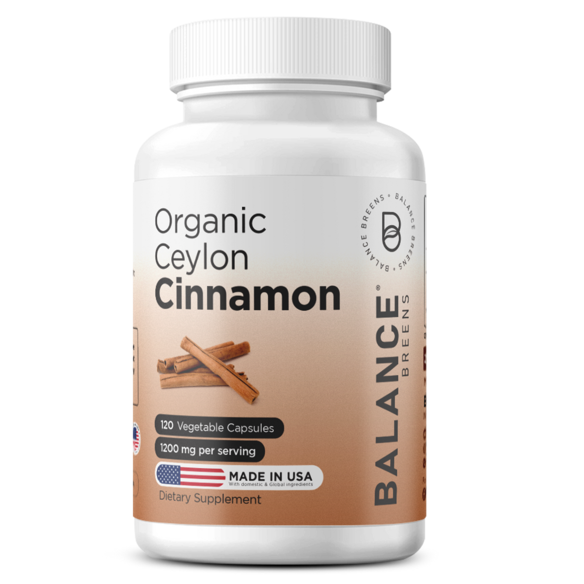 Organic Ceylon Cinnamon 1200 mg, 120 Veggie Capsules