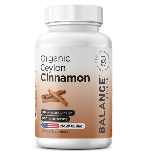 Organic Ceylon Cinnamon 1200mg Supplement- 120 Veg Capsules- Supports Blood Circulation, Brain and Joint Function - No Filler Pills by Balance Breens