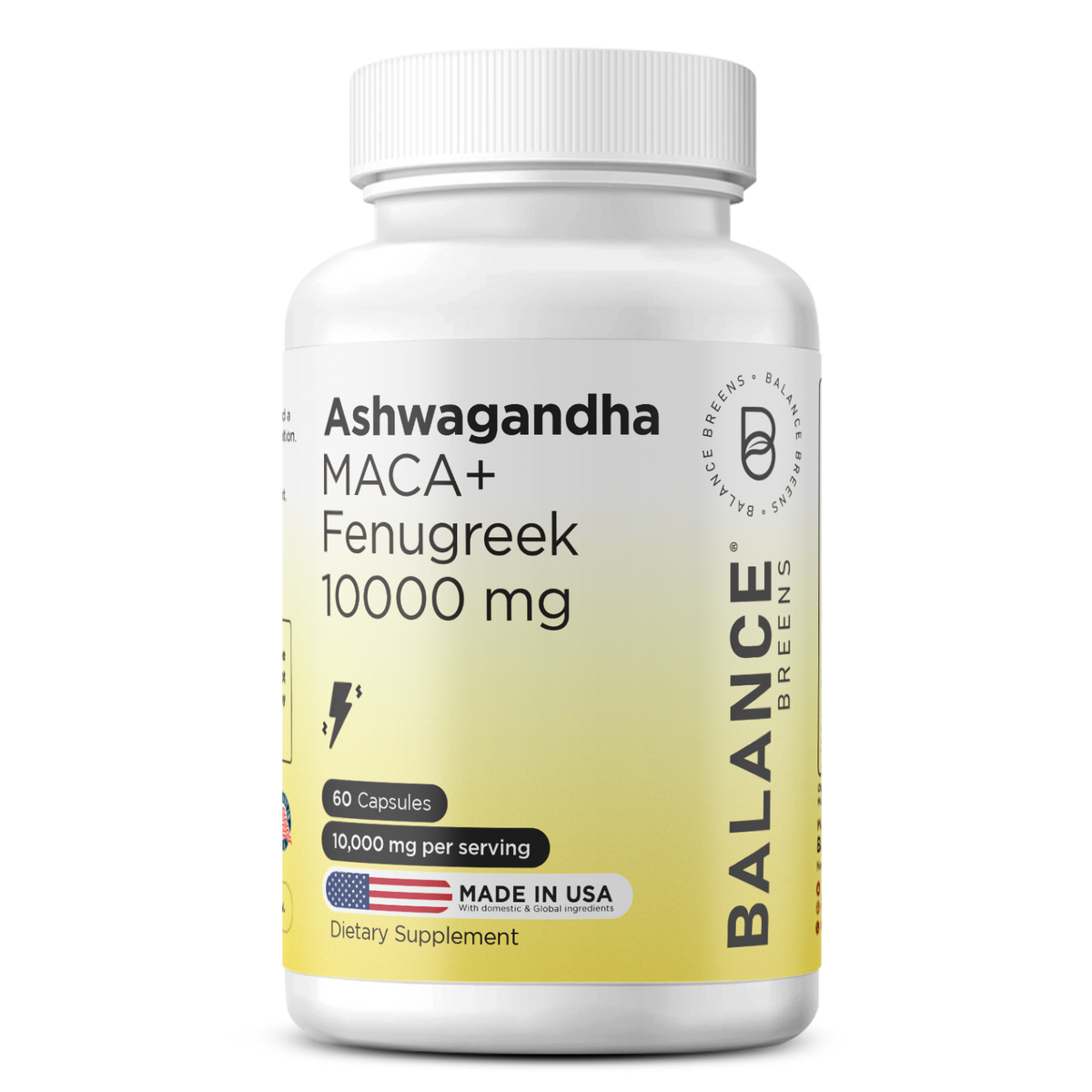 Pure Ashwagandha, Maca Root, Fenugreek 500mg - 60 Capsules - Supports Energy & Vitality