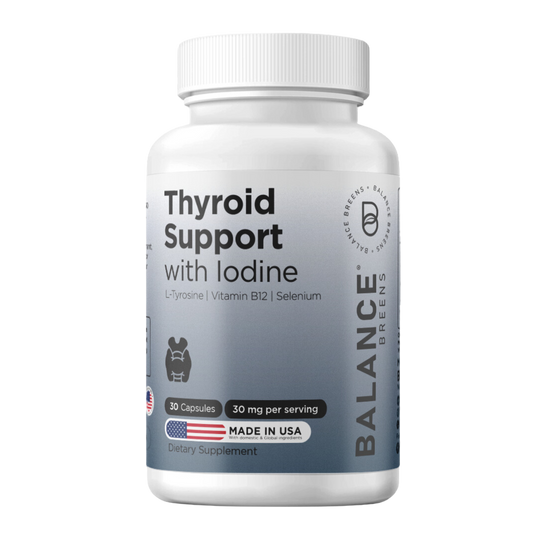 Balance Breens Thyroid Support Supplement for Women - Iodine, L-Tyrosine, Vitamin B12, Selenium - Energy, Metabolism & Focus Support Function - 30 Non-GMO Vegetable Capsules