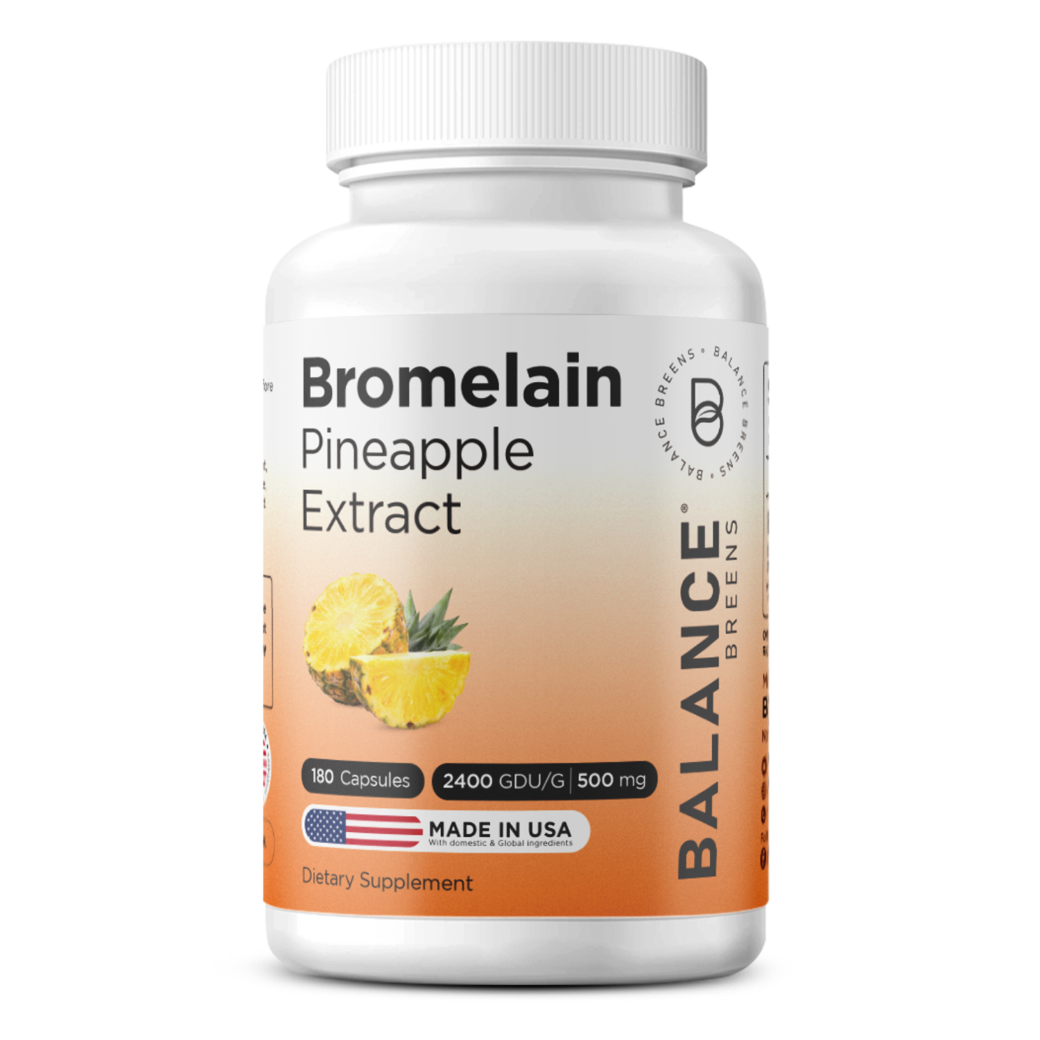 Bromelain 500mg, 180 Capsules - Pineapple Extract Digestive Enzyme - Supports Digestion and Joint Support Supplement - by Balance Breens