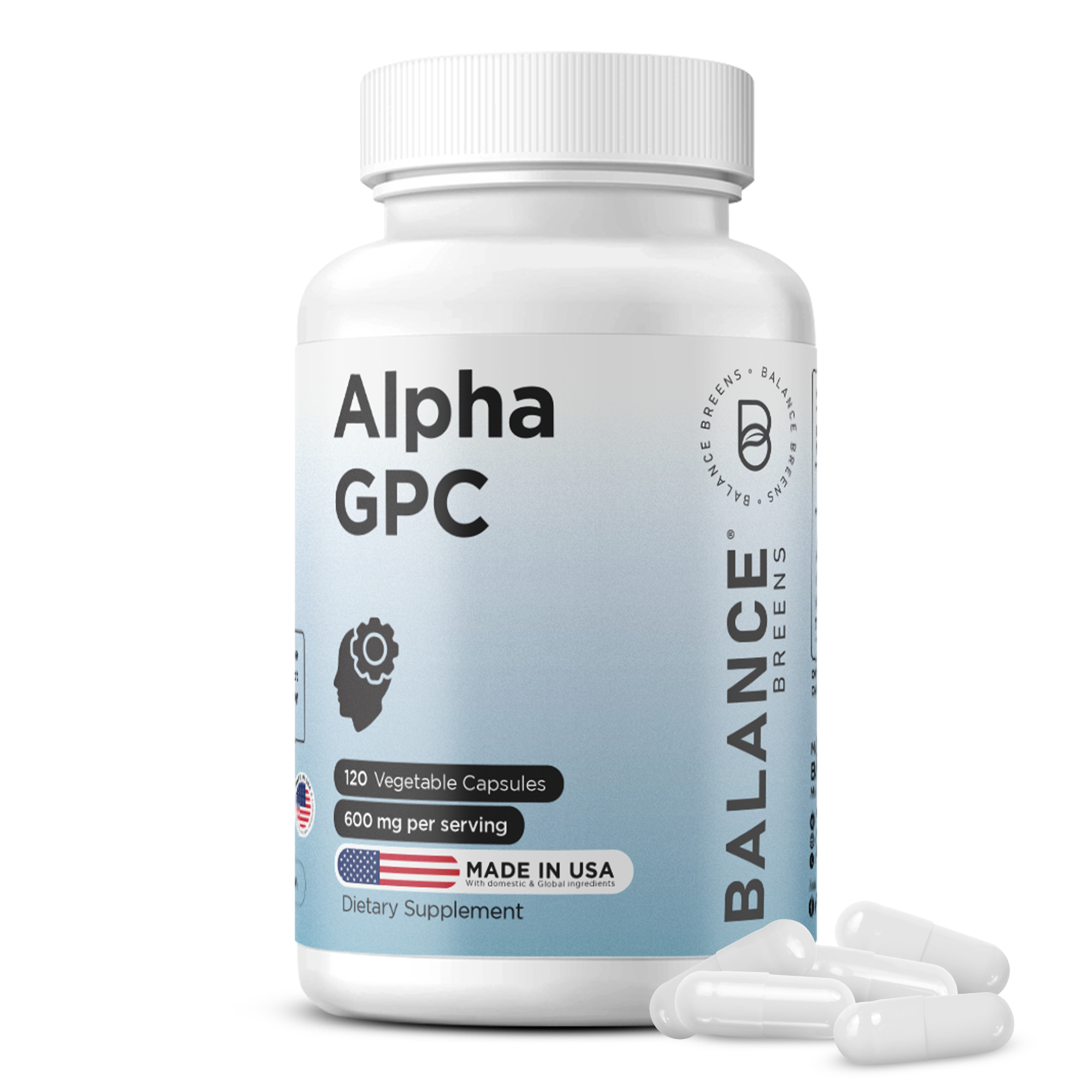 Alpha GPC Choline, 600mg per serving, 120 Veggie Capsules