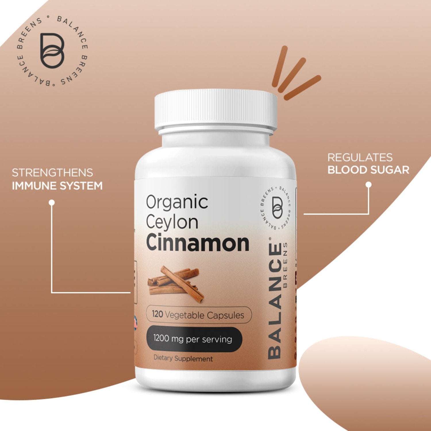 Organic Ceylon Cinnamon 1200mg, 120 Veggie Capsules