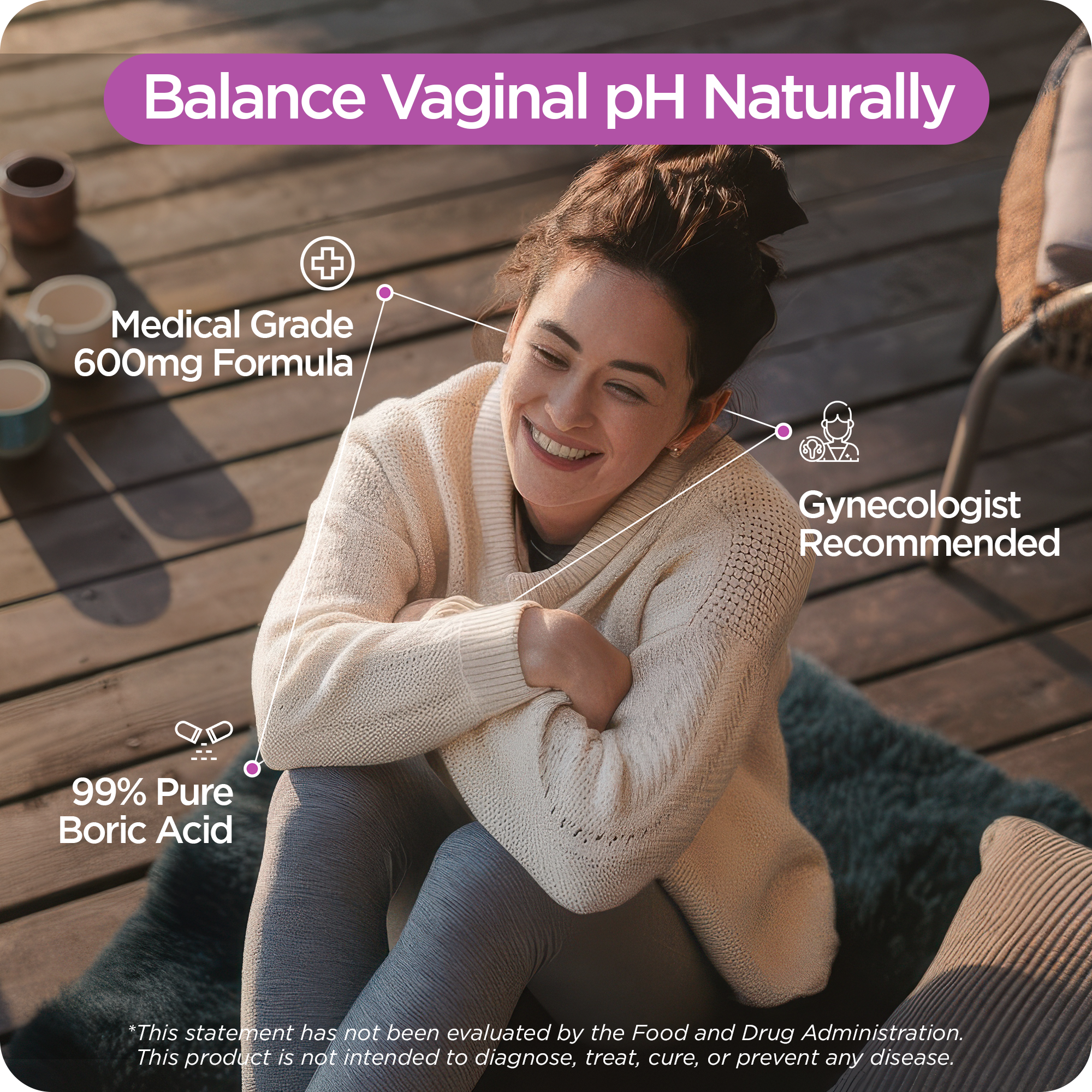 Boric Acid for Women, 600mg, 30 Vaginal Suppositories