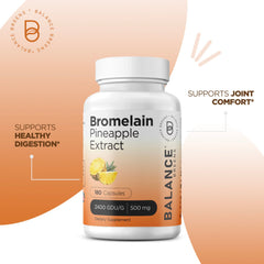 Bromelain 500mg, 180 Capsules - Pineapple Extract Digestive Enzyme - Supports Digestion and Joint Support Supplement - by Balance Breens