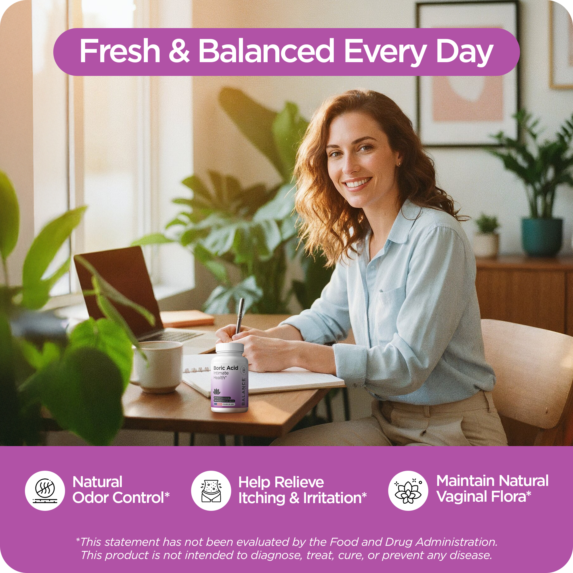 Boric Acid for Women, 600mg, 30 Vaginal Suppositories