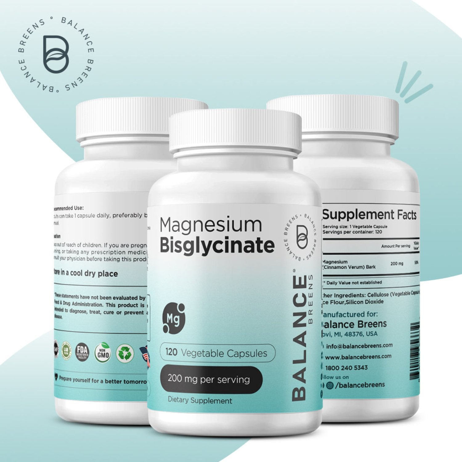 Magnesium Bisglycinate 200 mg per serving, 120 Veggie Capsules