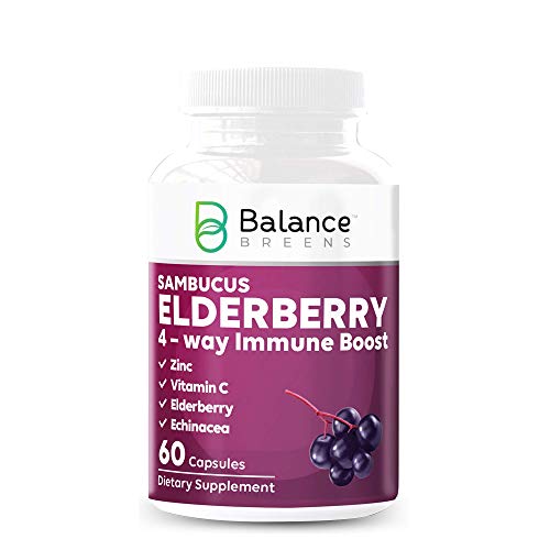 4 Way Immune Support with Elderberry, Vitamin C, Zinc, Echinacea - Powerful Antioxidant - 60 Capsules