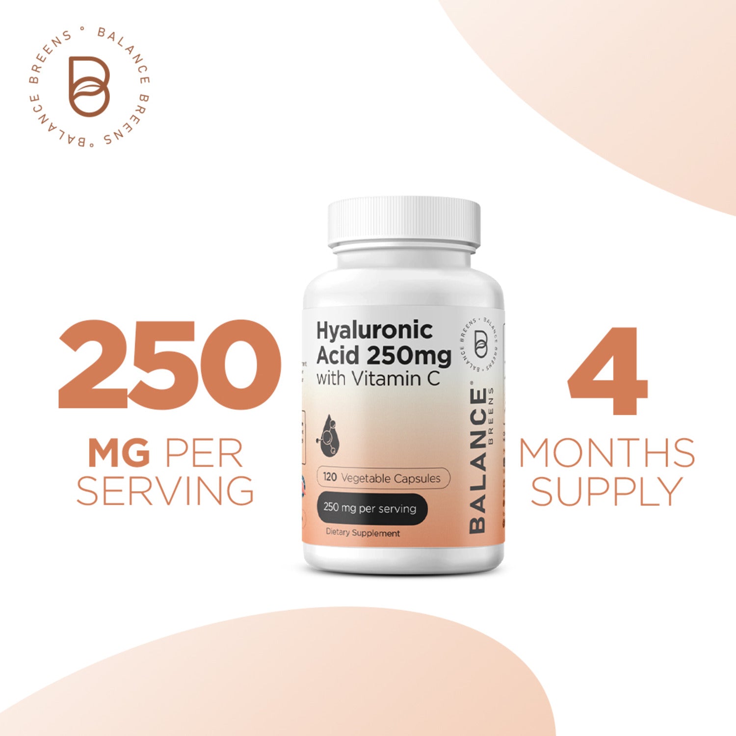 Hyaluronic Acid 250mg with Vitamin C 50mg, 120 Vegan Capsules
