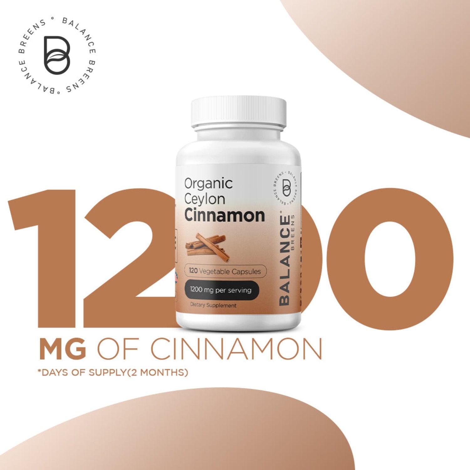 Organic Ceylon Cinnamon 1200mg, 120 Veggie Capsules