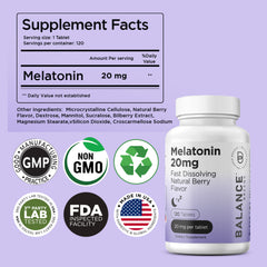 Melatonin 20mg, 100% Drug Free, Fast-Dissolve 120 Tablets - Natural Sleep Aid, Experience Serene, Restful Nights - Find Your Calm, Embrace Relaxation, Supports Sound Sleep and Tranquility