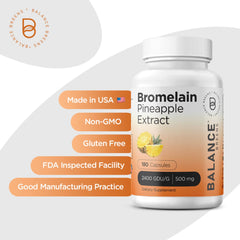 Bromelain 500mg, 180 Capsules - Pineapple Extract Digestive Enzyme - Supports Digestion and Joint Support Supplement - by Balance Breens