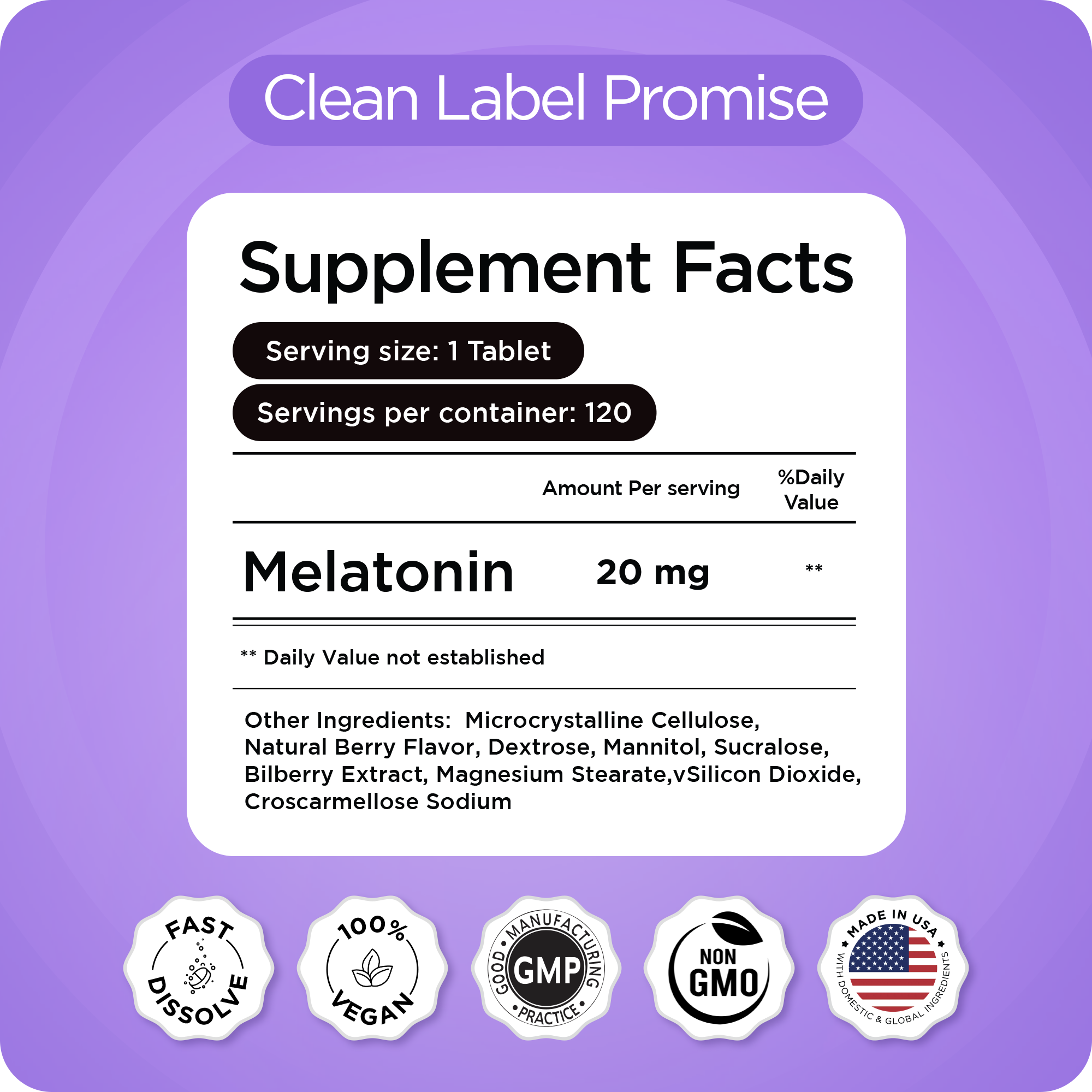 Melatonin 20mg, 120 Fast Dissolve Tablets