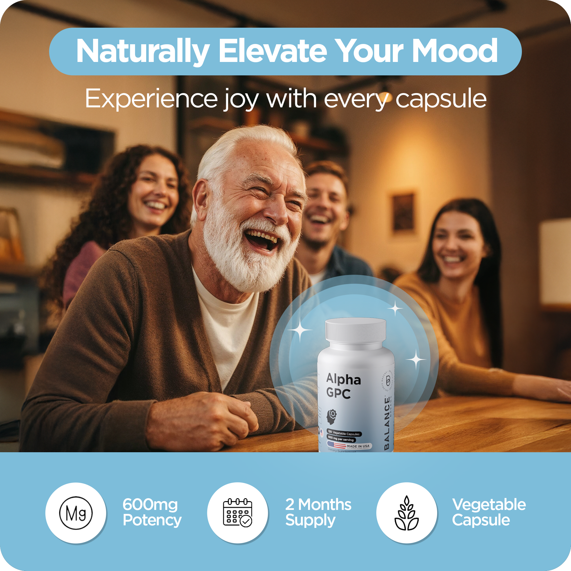 Alpha GPC Choline, 600mg per serving, 120 Veggie Capsules