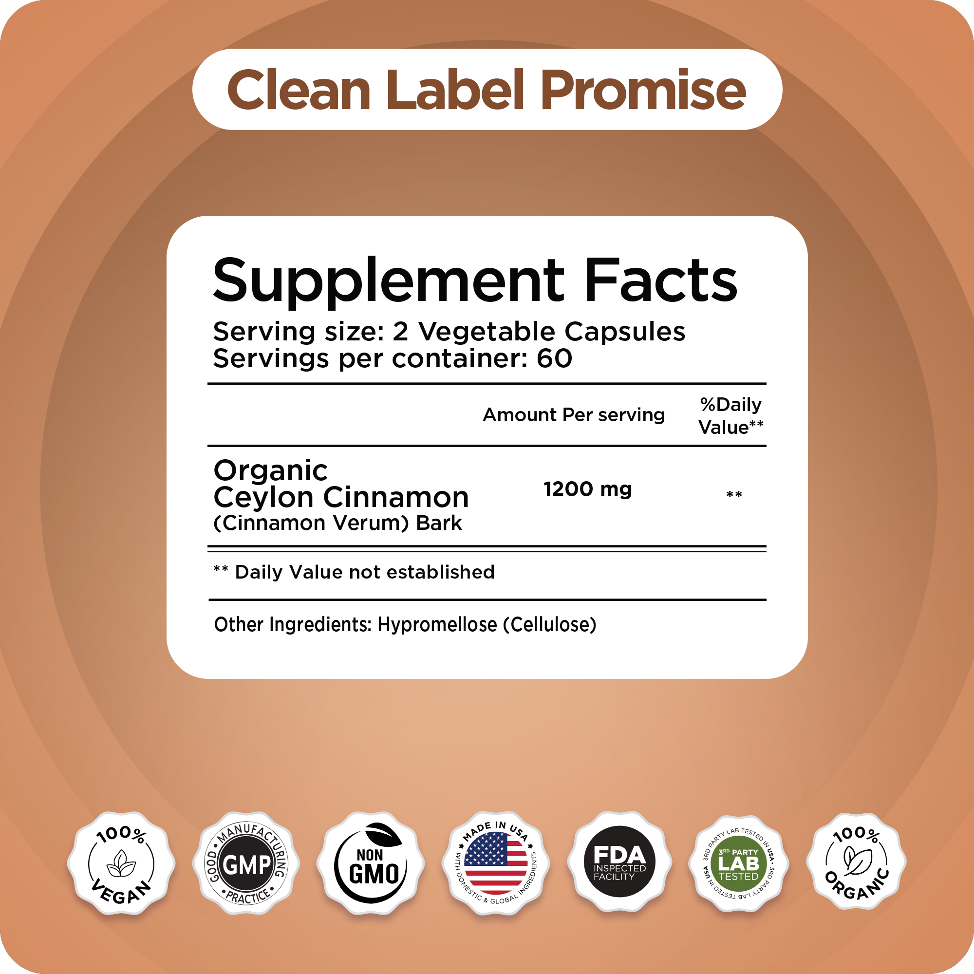 Organic Ceylon Cinnamon 1200mg, 120 Veggie Capsules