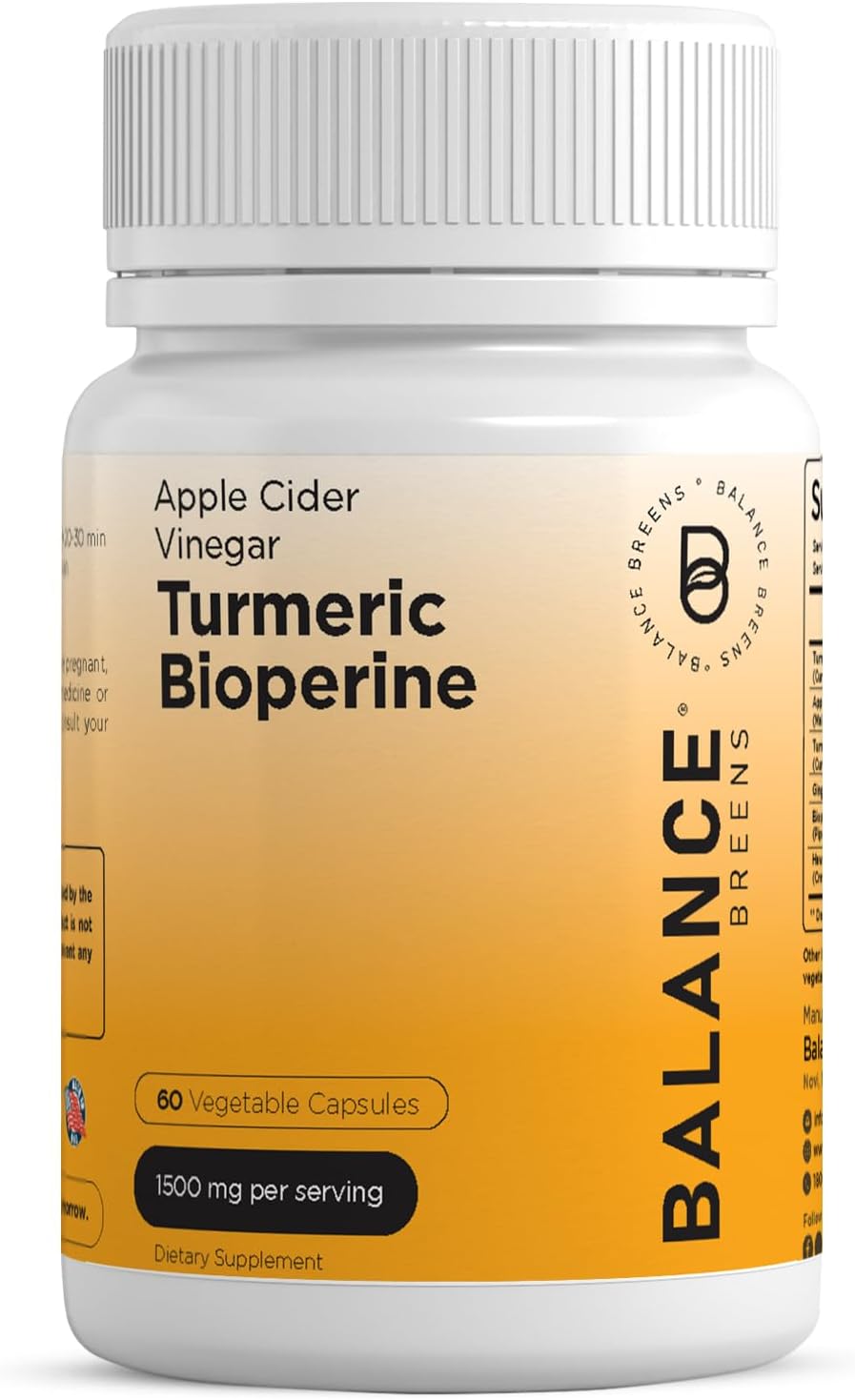 Apple Cider with Turmeric Bioperine Pills, 1500 mg, 60 Capsules.