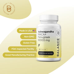 Pure Ashwagandha, Maca Root, Fenugreek 500mg - 60 Capsules - Supports Energy & Vitality