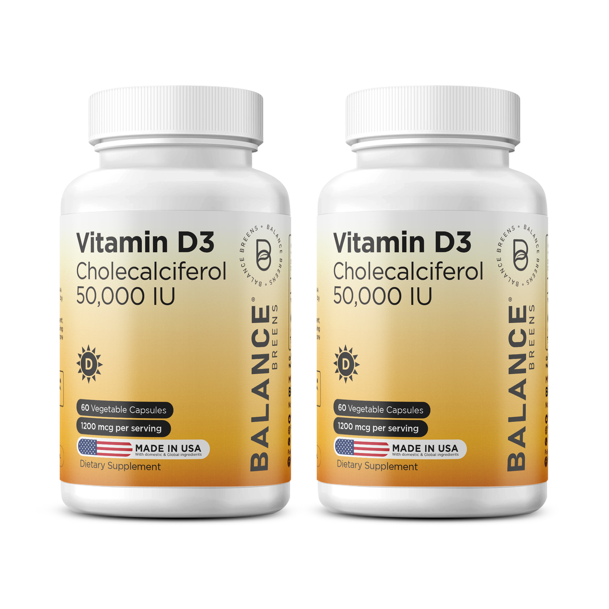 Vitamin D3 50,000 IU, 1200mcg per serving, 60 Veggie Capsules