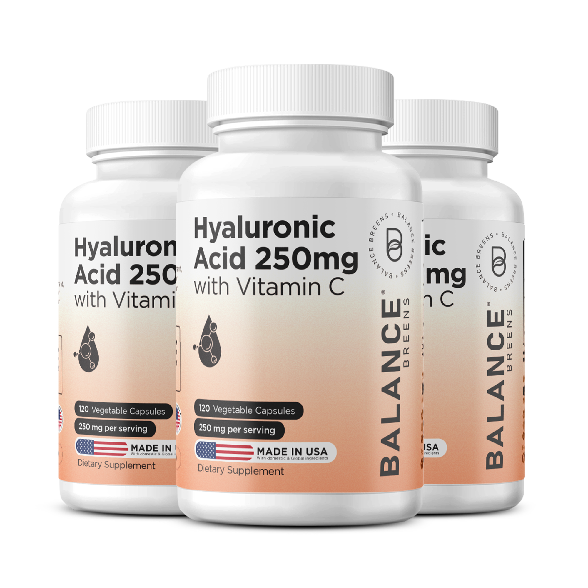 Hyaluronic Acid 250mg with Vitamin C 50mg, 120 Vegan Capsules