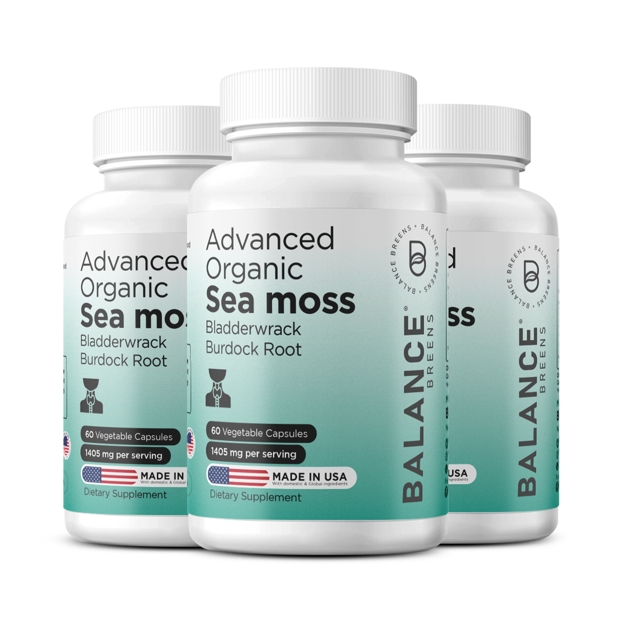 Organic Irish Sea Moss, Bladderwrack, Burdock Root, 60 Capsules