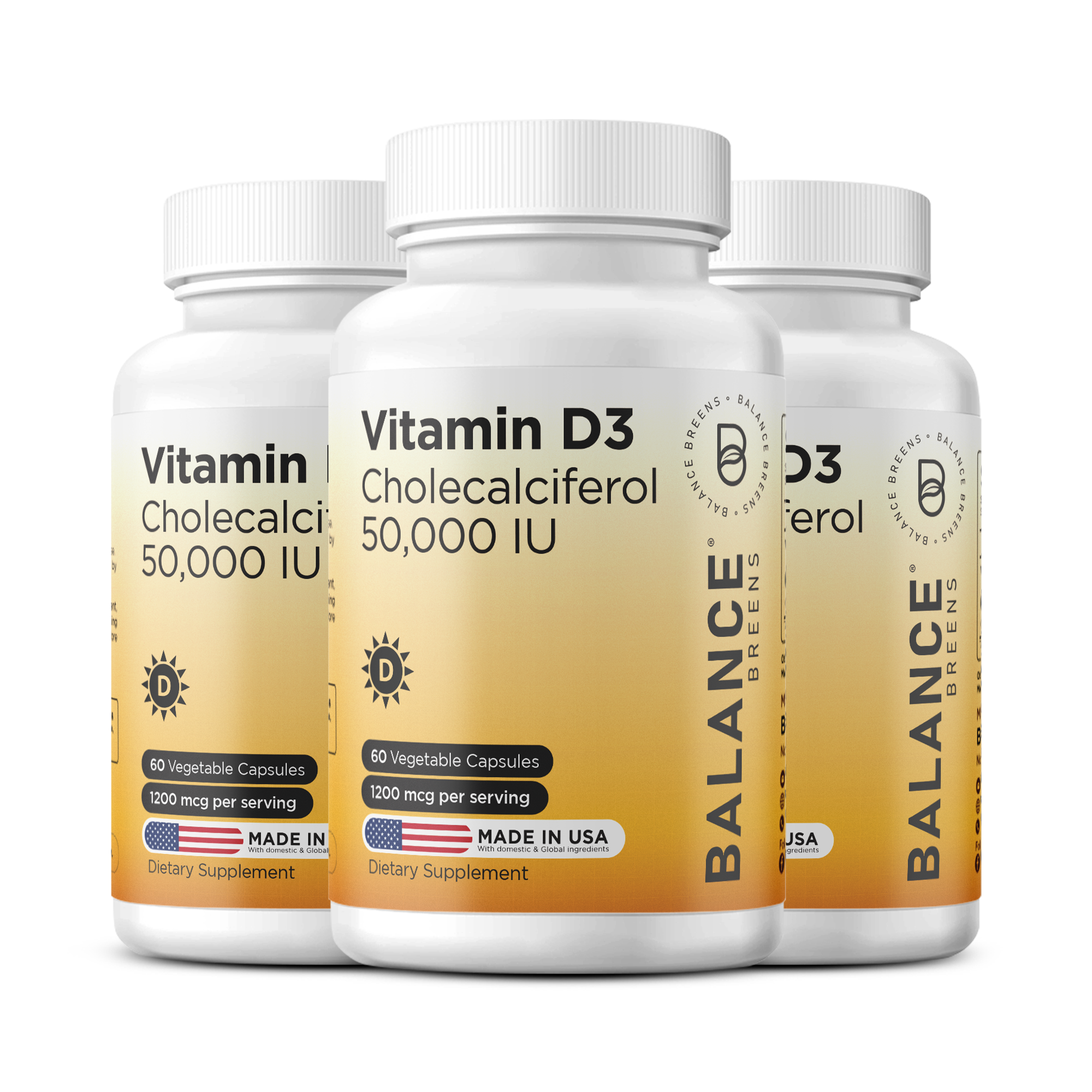 Vitamin D3 50,000 IU, 1200mcg per serving, 60 Veggie Capsules