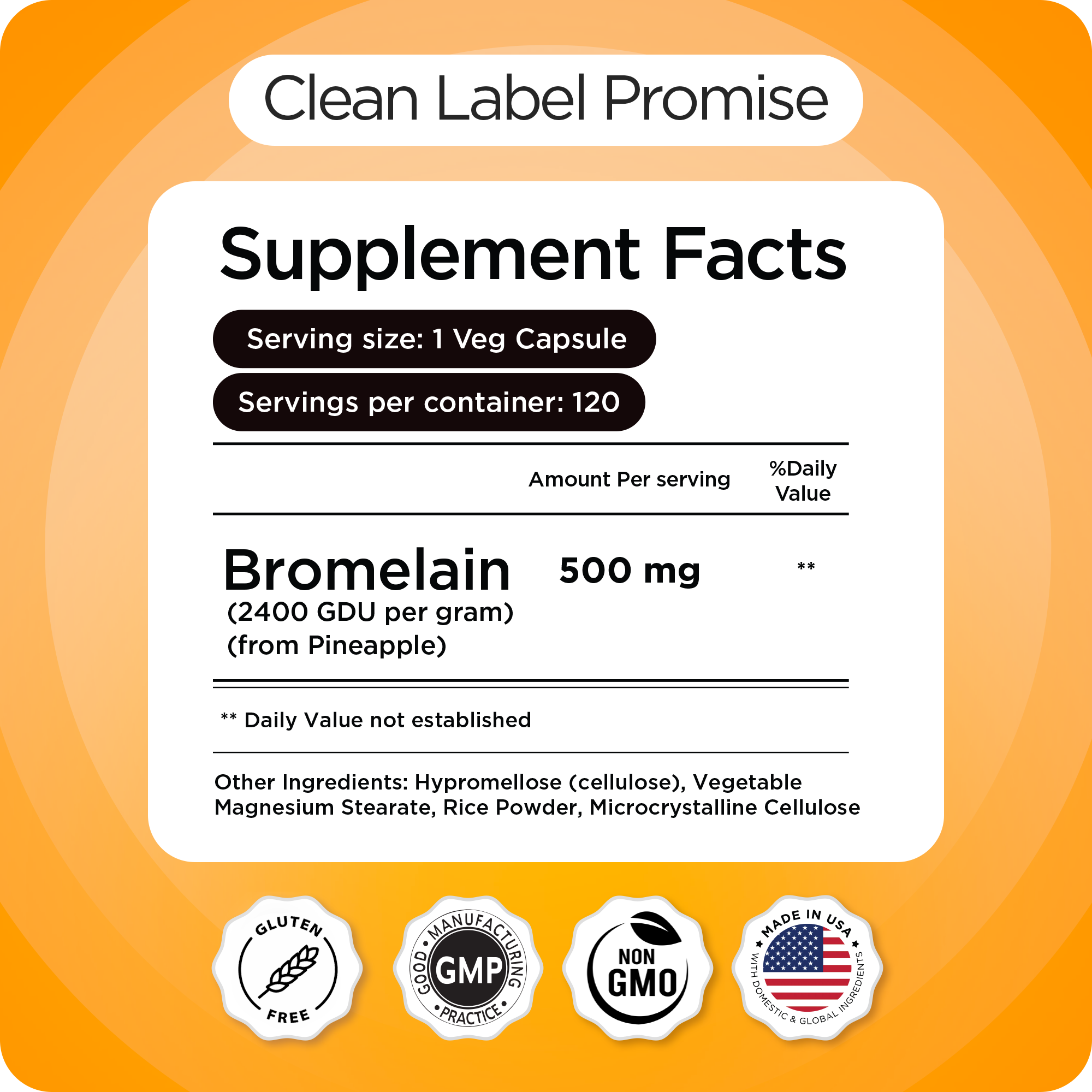 Bromelain 500mg, 180 Capsules